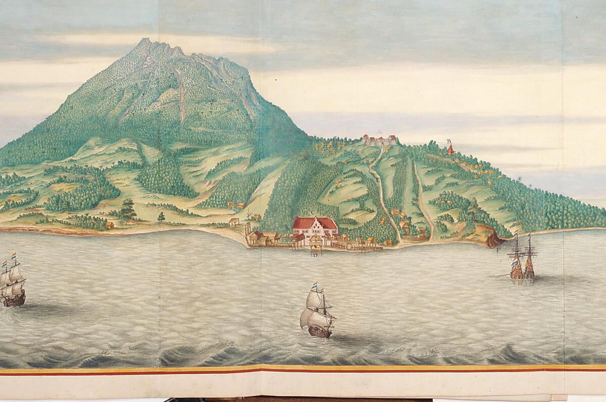 This old map of Makian As It Appears from the Side of Ngofakiaha. (T Eylandt Maqian, Gelyck Het Zich Aen De Zyde Van Gnoffiqia, Vertoond) from 1670 was created by Laurens Van Der Hem, Joan Vinckeboons in 1670
