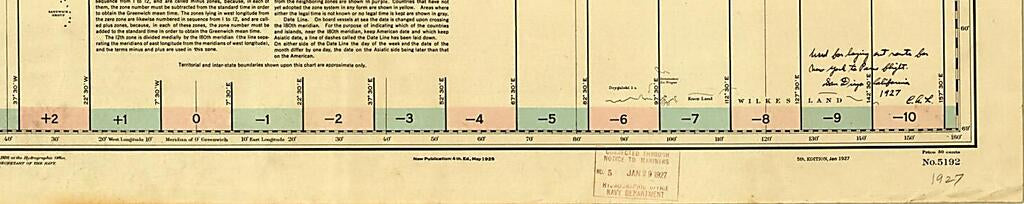 This old map of Time Zone Chart of the World from 1927 was created by Charles A. (Charles Augustus) Lindbergh,  United States. Hydrographic Office in 1927