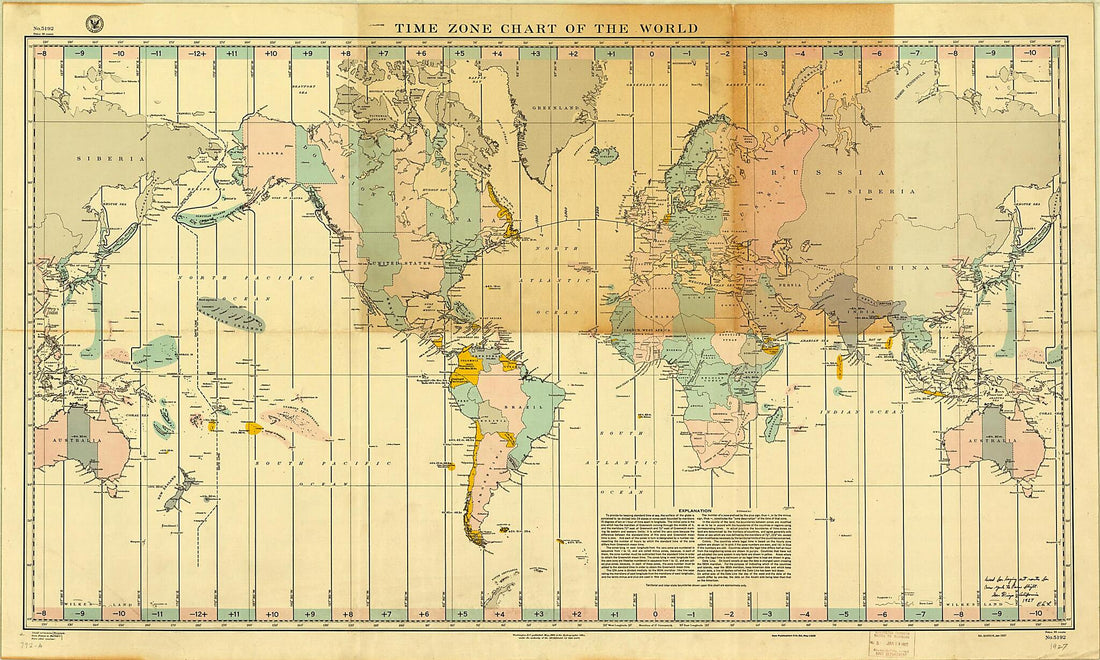 This old map of Time Zone Chart of the World from 1927 was created by Charles A. (Charles Augustus) Lindbergh, United States. Hydrographic Office in 1927