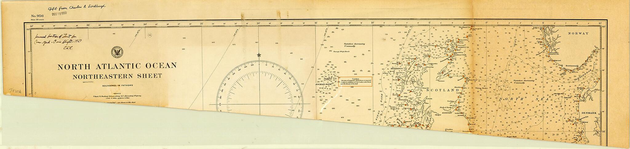 This old map of North Atlantic Ocean: Northeastern Sheet portion from 1922 was created by Charles A. (Charles Augustus) Lindbergh, United States. Hydrographic Office in 1922