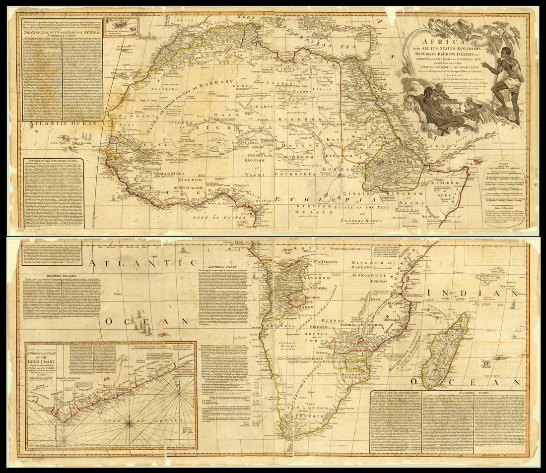 This old map of Africa, With All Its States, Kingdoms, Republics, Regions, Islands, &c from 1794 was created by Baptiste Bourguignon D, Solomon Bolton in 1794