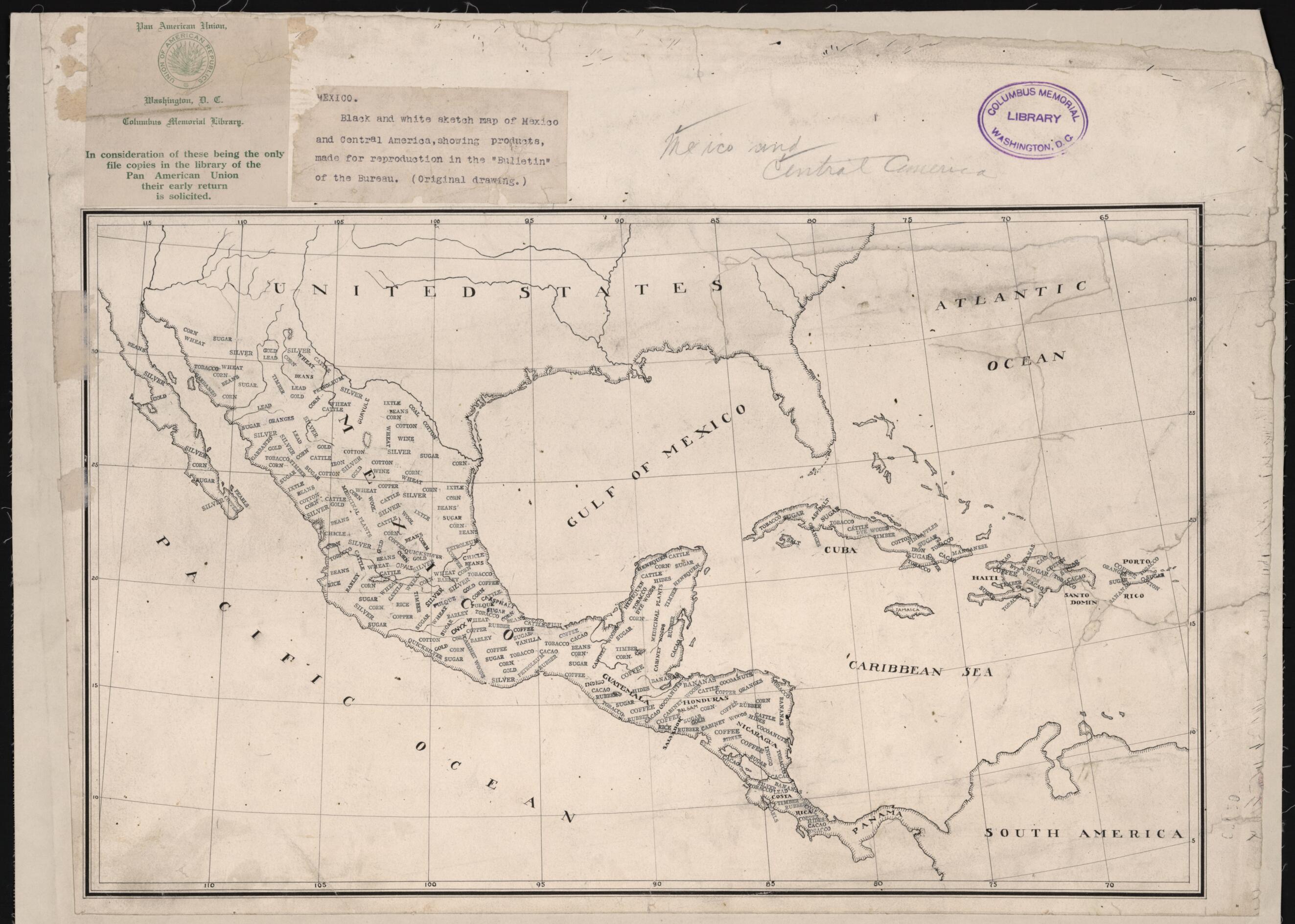 This old map of Products of Mexico and Central America from 1925 was created by in 1925