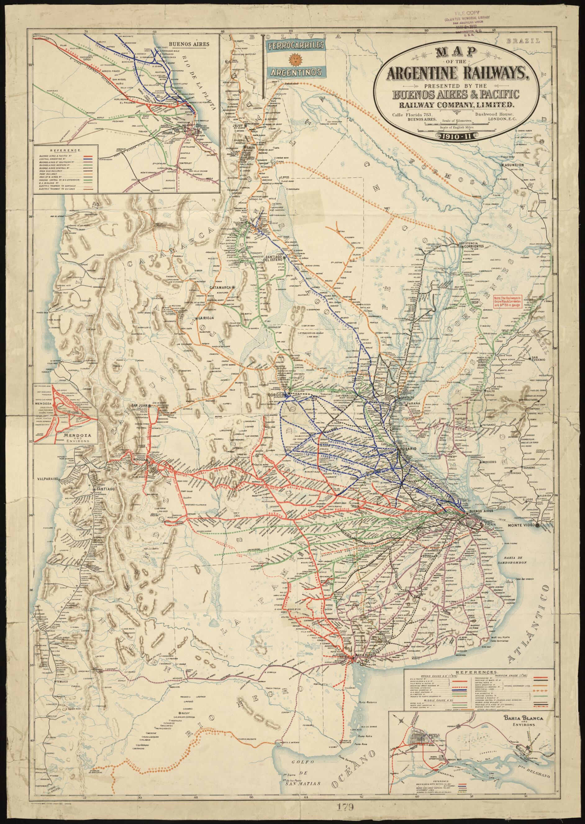 This old map of Map of the Argentine Railways from 1911 was created by Buenos Aires and Pacific Railway Company in 1911