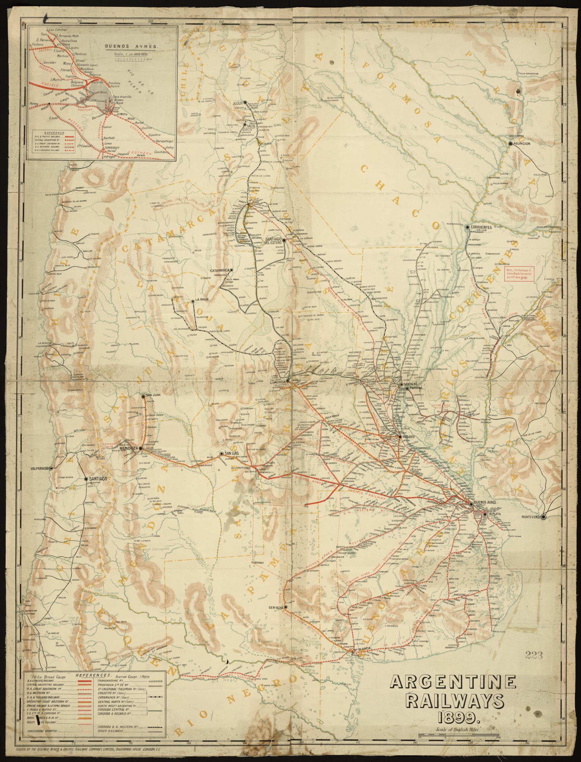 This old map of Argentine Railways, from 1899 was created by Buenos Aires and Pacific Railway Company in 1899
