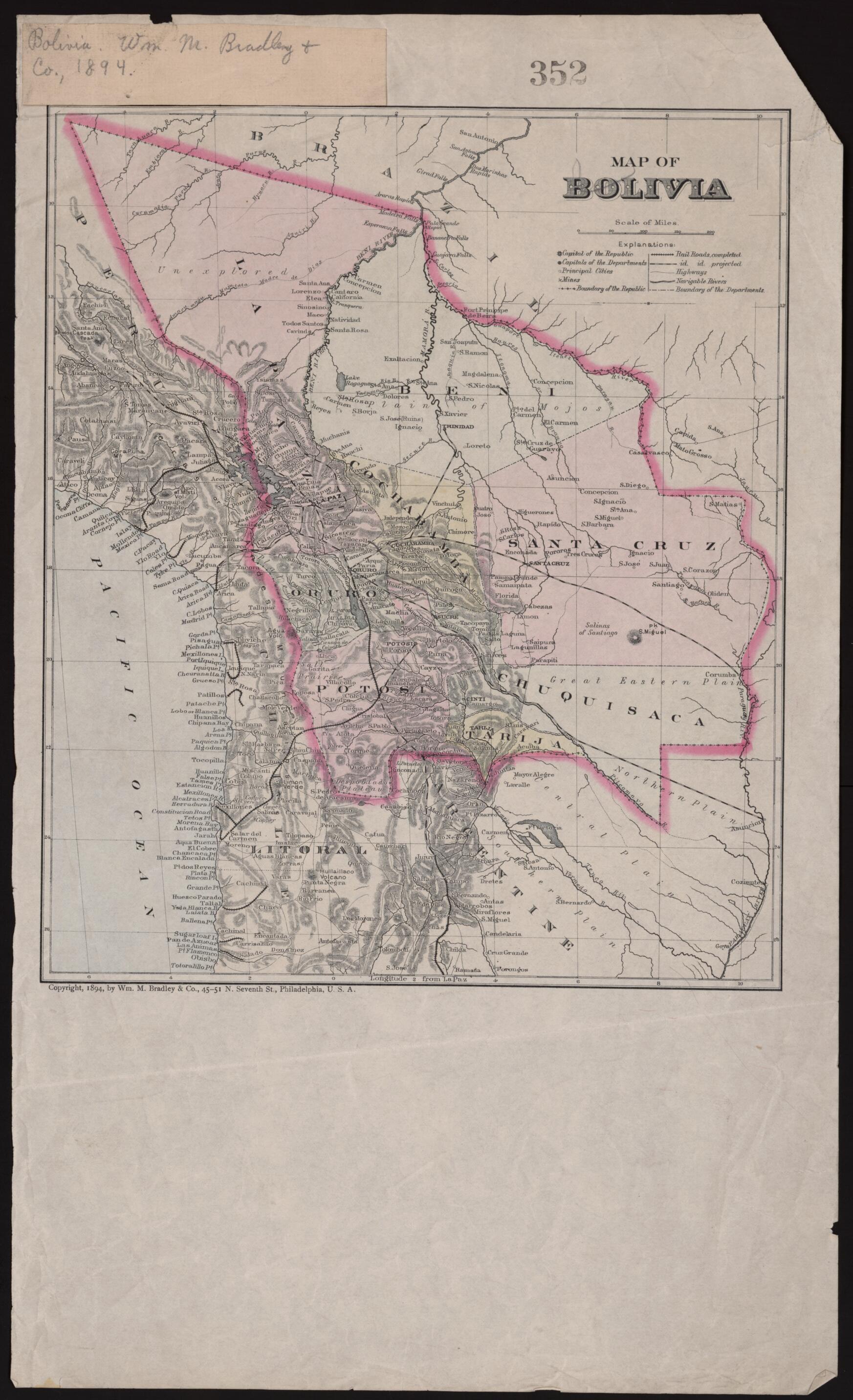 This old map of Map of Bolivia from 1894 was created by in 1894