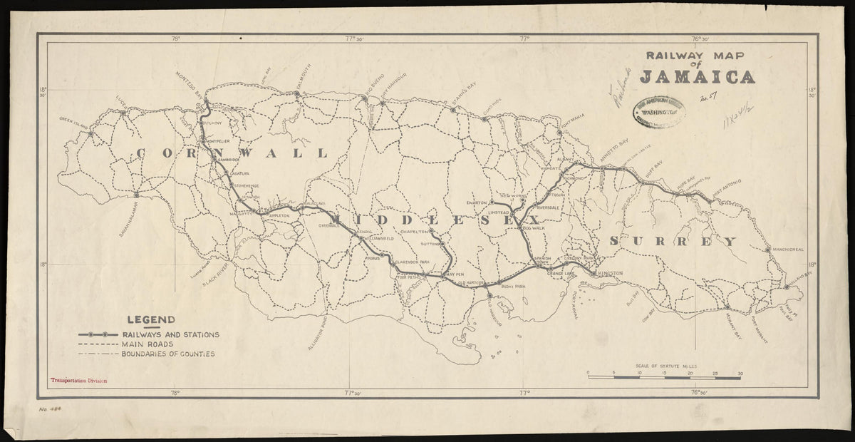 Railway Map of Jamaica 1920 by Relic Map Company