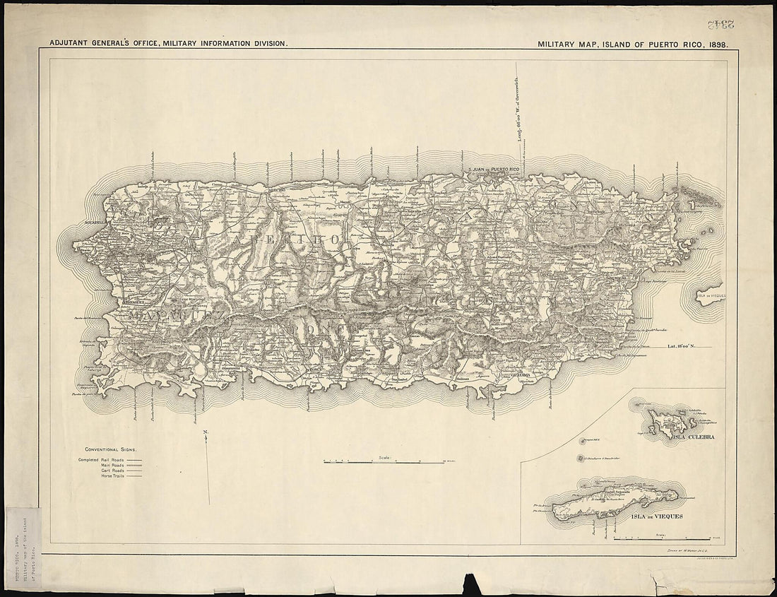 This old map of Military Map, Island of Puerto Rico from 1898 was created by Julius Bien and Company, W. Morey in 1898