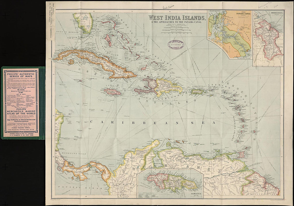West India Islands and the Approaches to the Panama Canal. (West India Islands, & the Approaches to the Panama Canal) 1915 by Relic Map Company