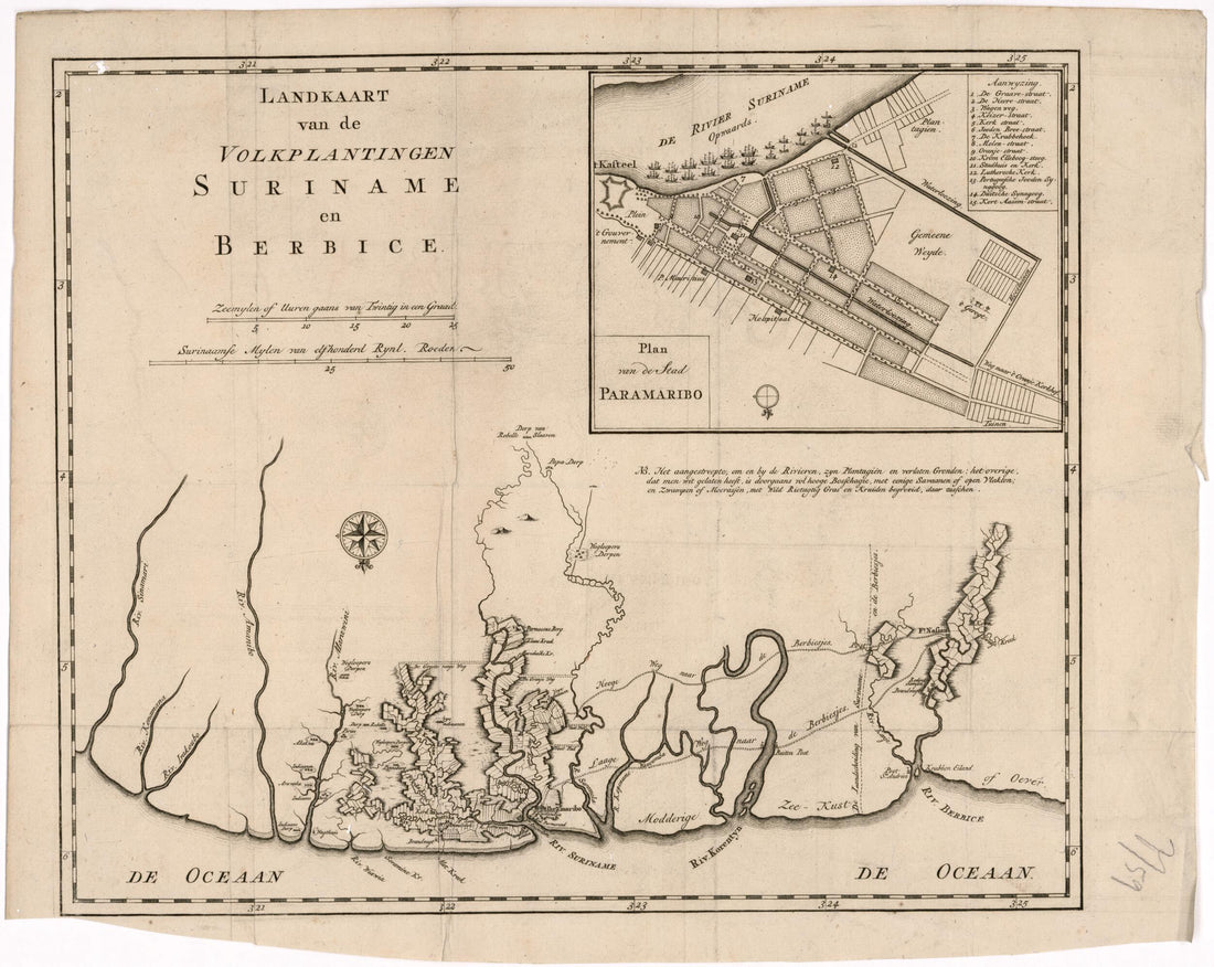 This old map of Map of the Colonies of Suriname and Berbice. (Landkaart Van De Volkplantingen Suriname En Berbice) from 1700 was created by in 1700