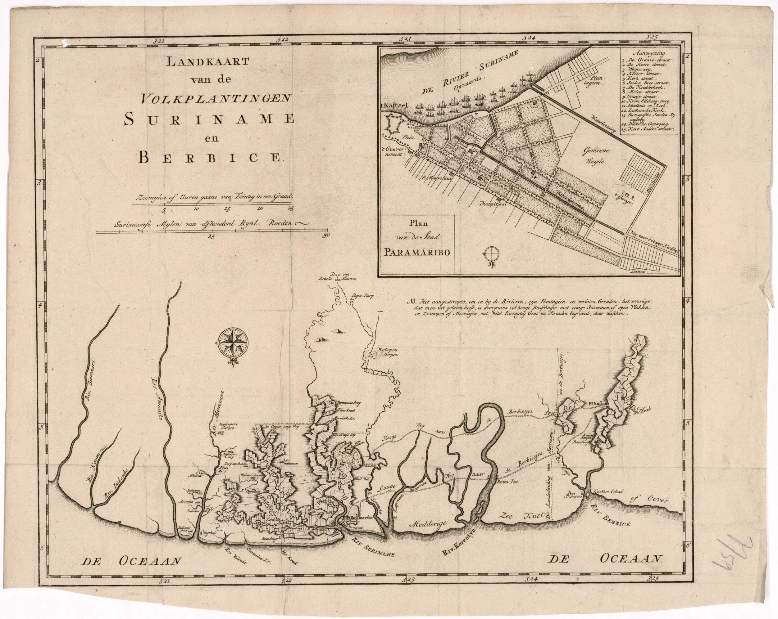This old map of Map of the Colonies of Suriname and Berbice. (Landkaart Van De Volkplantingen Suriname En Berbice) from 1700 was created by in 1700