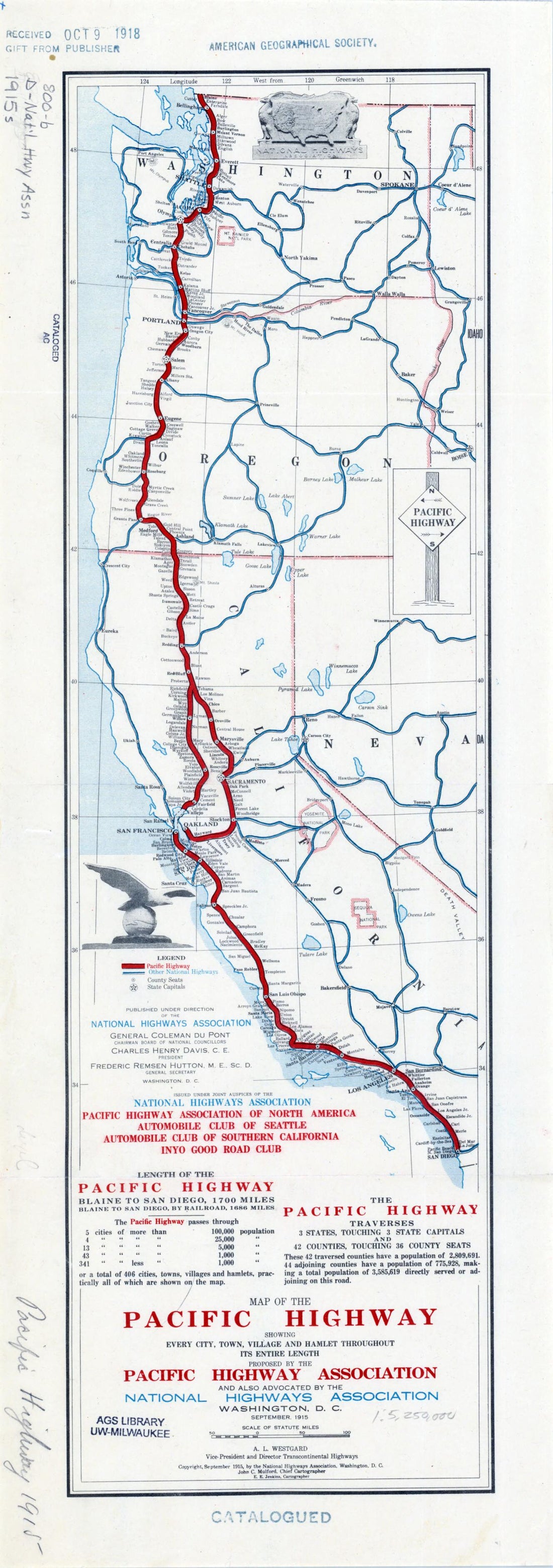 This old map of Map of the Pacific Highway. (Map of the Pacific Highway: Showing Every Town, Village and Hamlet Throughout Its Entire Length) from 1915 was created by Automobile Club of Seattle, Automobile Club of Southern California, Inyo Good Road C