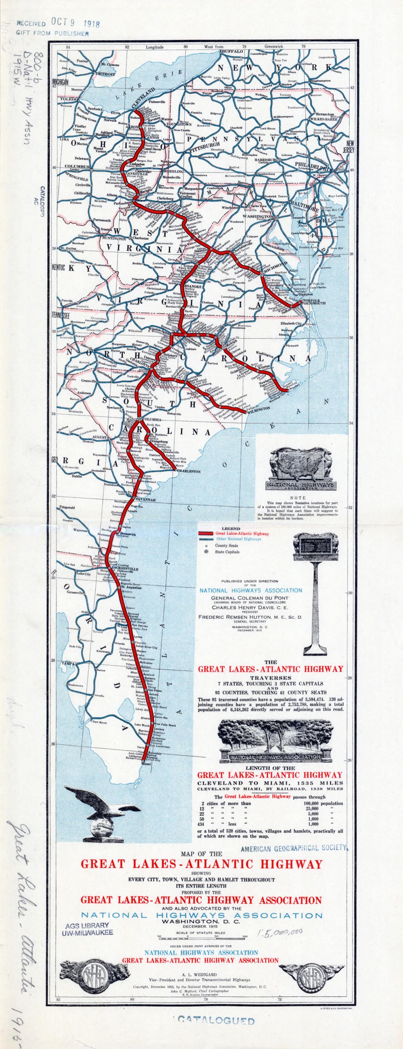 This old map of Atlantic Highway. (Atlantic Highway: Showing Every City, Town, Village and Hamlet Throughout Its Entire Length) from 1915 was created by A. Hoen and Company, Great Lakes Atlantic Highway Association, E. E. Jenkins, John C. Mulford, Nat