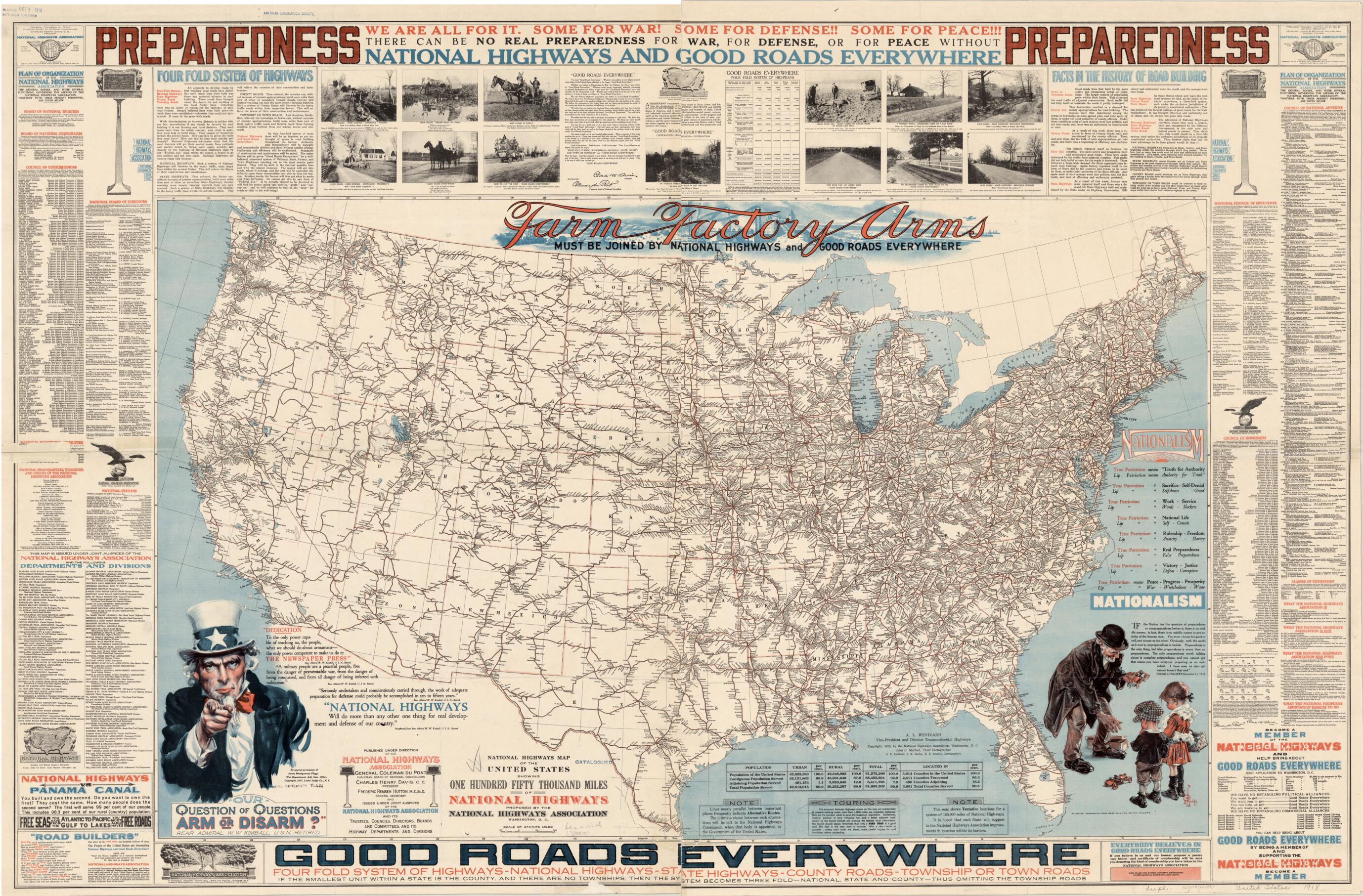 This old map of National Highways Map of the United States. (National Highways Map of the United States: Showing One Hundred Fifty Thousand Miles of National Highways Proposed by the National Highways Association) from 1918 was created by American Litho