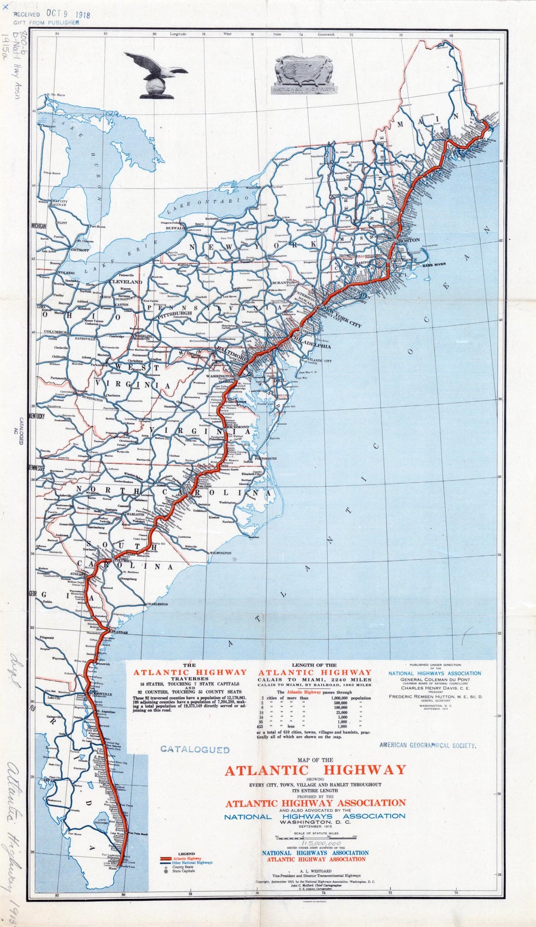 This old map of Map of the Atlantic Highway. (Map of the Atlantic Highway: Showing Every City, Town, Village and Hamlet Throughout Its Entire Length) from 1915 was created by Atlantic Highway Association, E. E. Jenkins, John C. Mulford, National Highwa