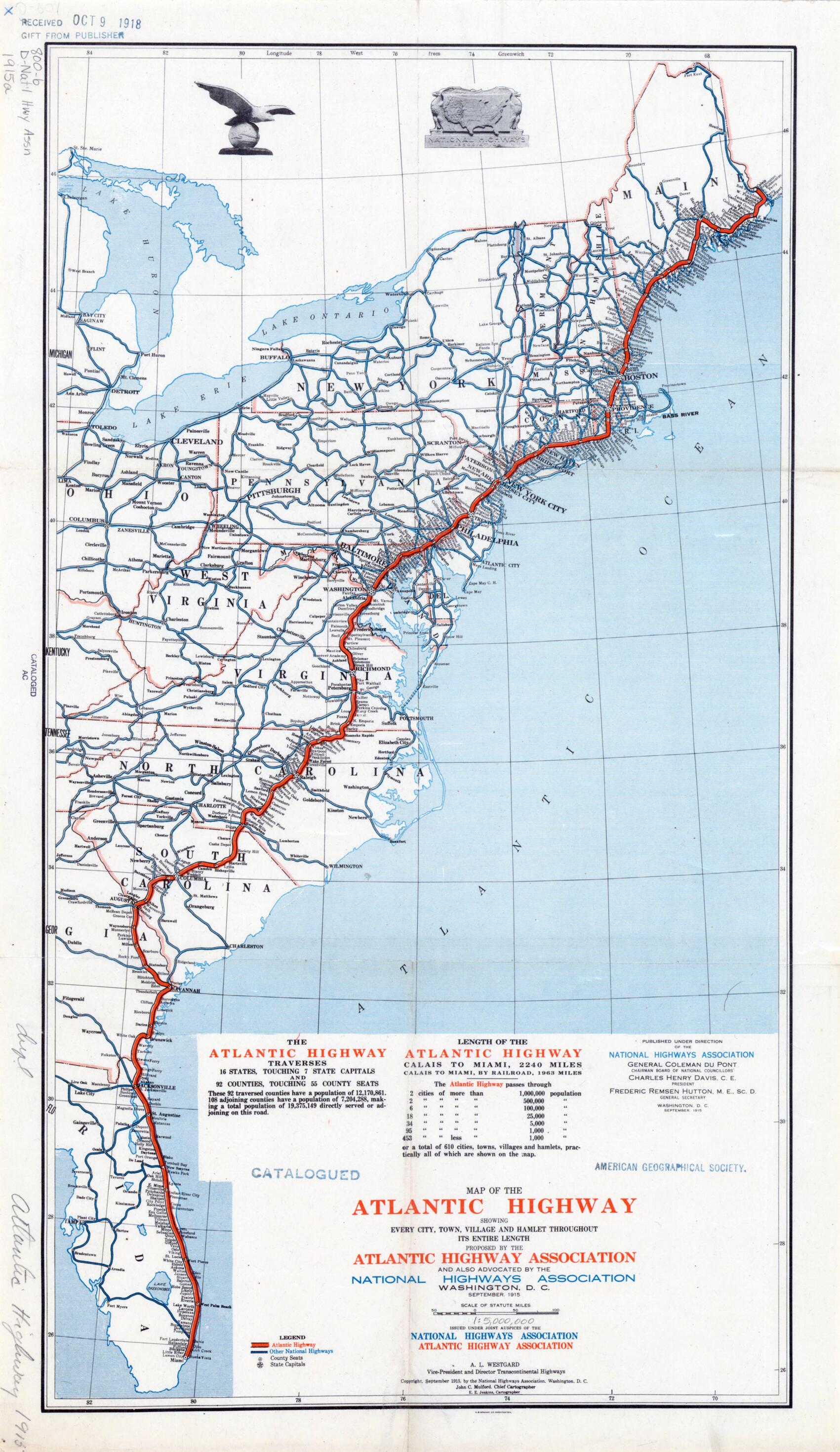 This old map of Map of the Atlantic Highway. (Map of the Atlantic Highway: Showing Every City, Town, Village and Hamlet Throughout Its Entire Length) from 1915 was created by Atlantic Highway Association, E. E. Jenkins, John C. Mulford, National Highwa