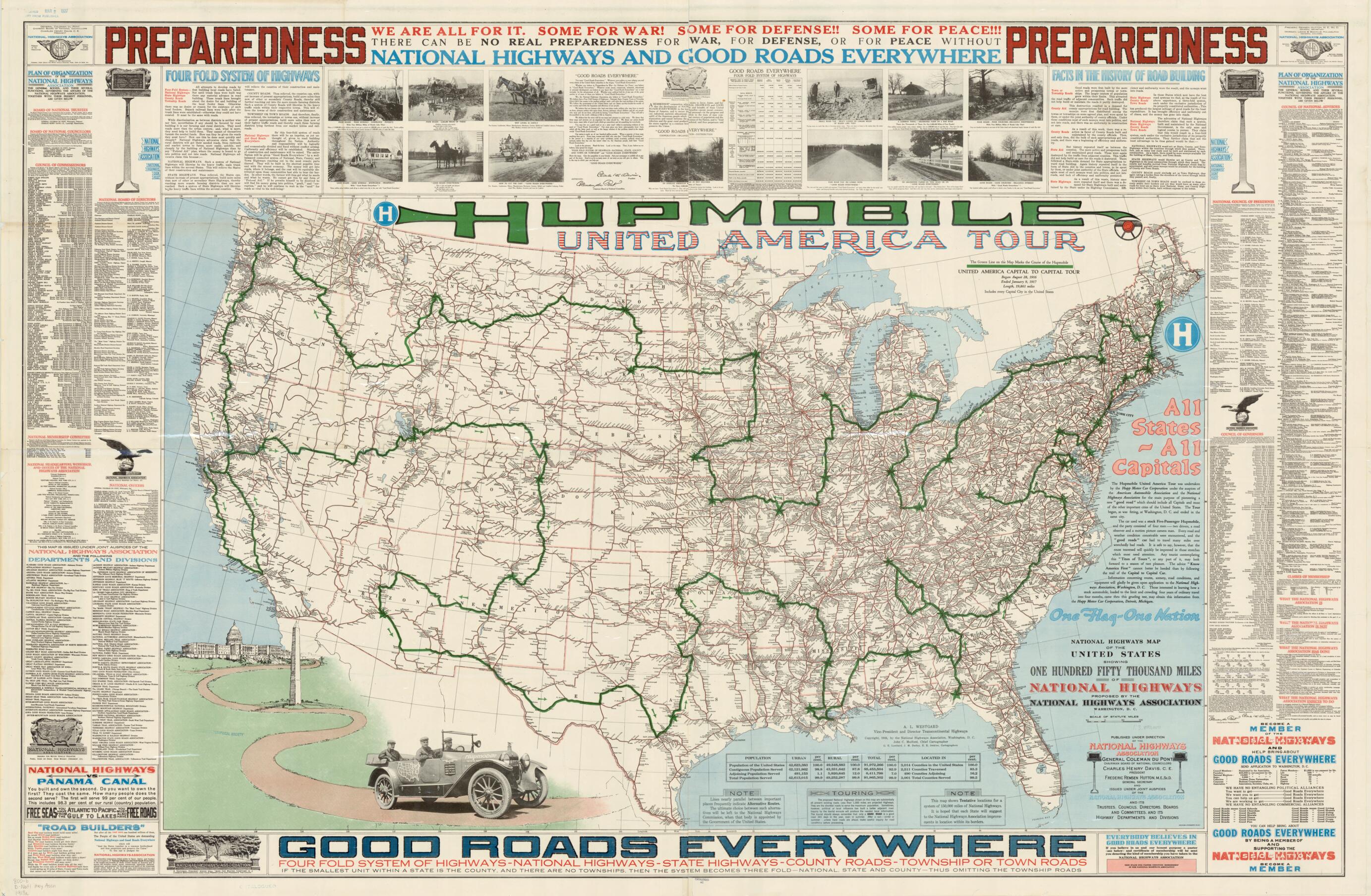 This old map of Hupmobile United America Tour, from 1918. (Hupmobile United America Tour) was created by American Lithographic Company, National Highways Association in 1918