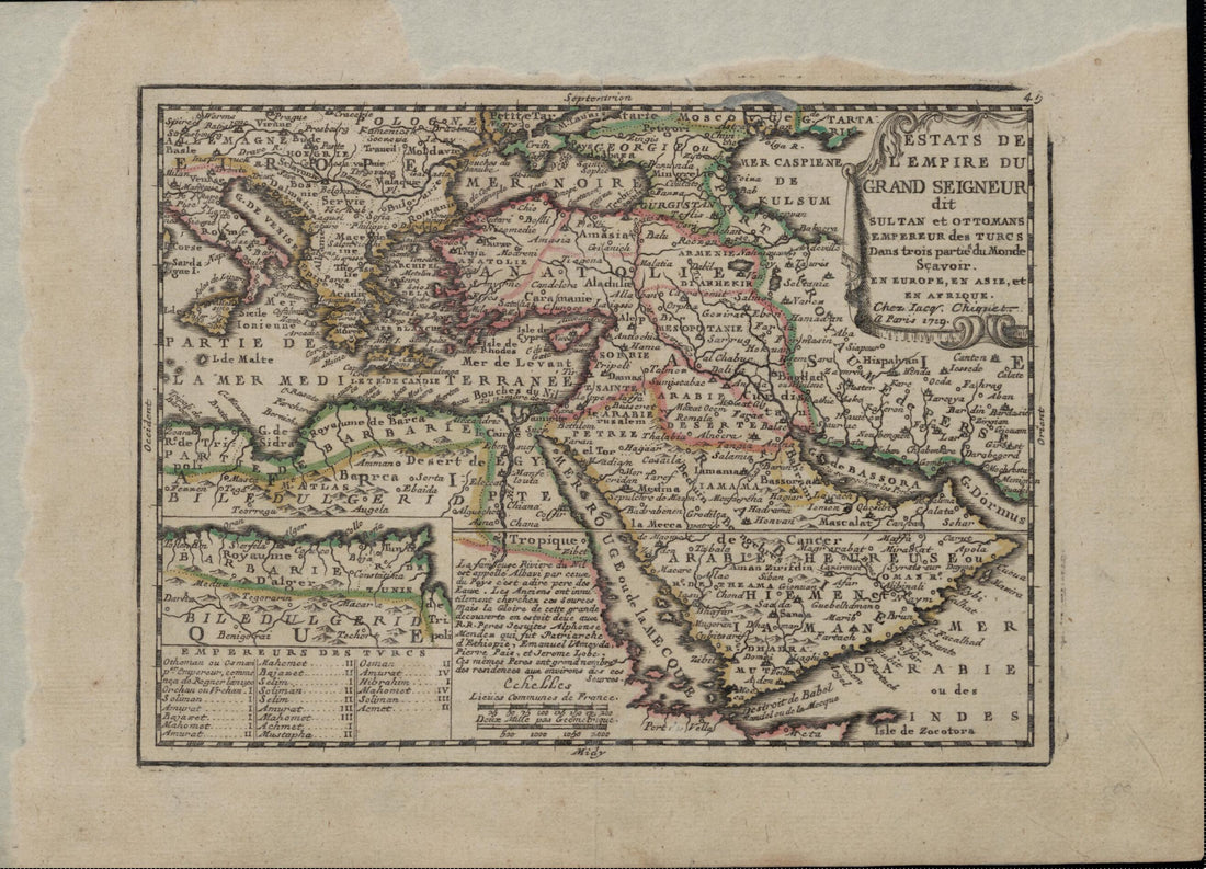 This old map of States of the Empire of the Great Lord, Also Known As Sultan and Emperor of the Ottoman Turks In Three Parts of the World: Europe, Asia, and Africa. (Estats De L&