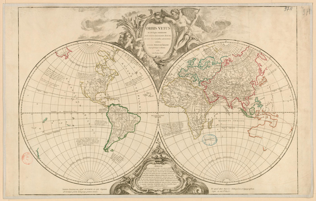 This old map of Map of the Old World, from 1752. (Orbis Vetus In Utrâque Continente Juxta Mentem Sansonianam Distinctus, Nec Non Observationibus Astronomicis Redactus Accurante Robert De Vaugondy) was created by Didier Robert De Vaugondy in 1752