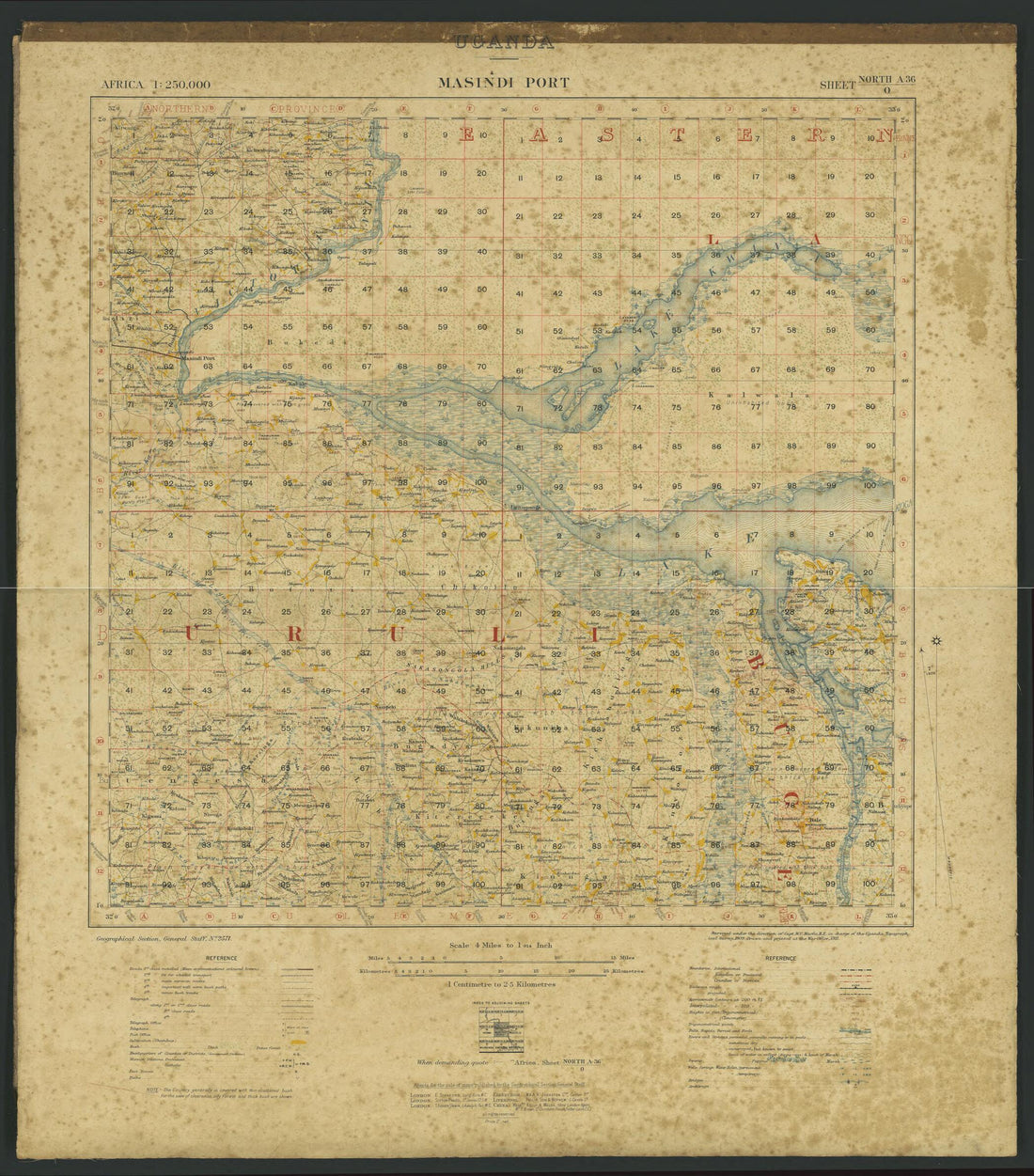 This old map of Masindi Port, Uganda, East Africa. (Masindi Port: Uganda, East Africa 1: 250,000) from 1911 was created by Great Britain. War Office. General Staff. Geographical Section, William Campbell Macfie, Uganda Topographical Survey in 1911