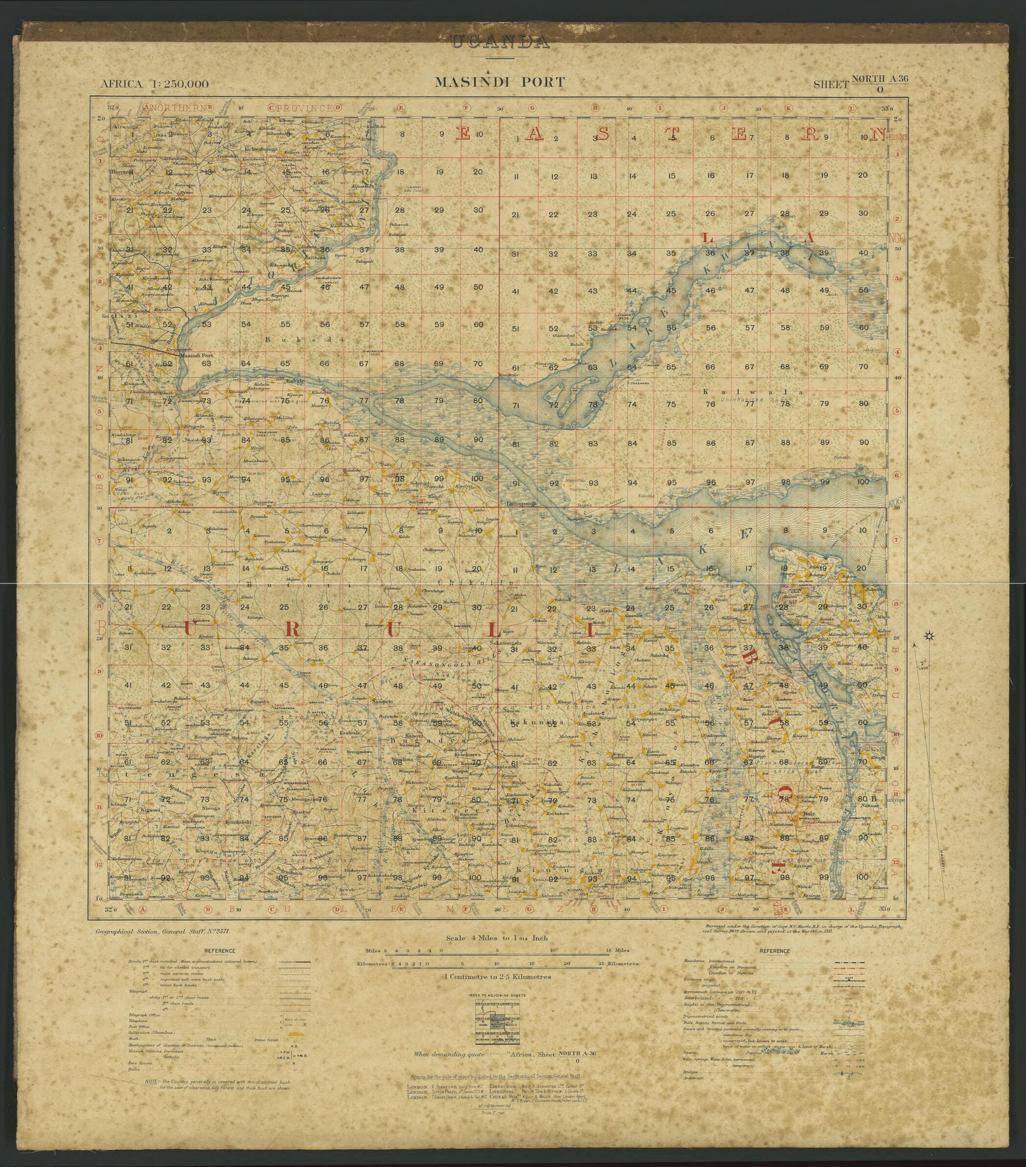 This old map of Masindi Port, Uganda, East Africa. (Masindi Port: Uganda, East Africa 1: 250,000) from 1911 was created by Great Britain. War Office. General Staff. Geographical Section, William Campbell Macfie, Uganda Topographical Survey in 1911
