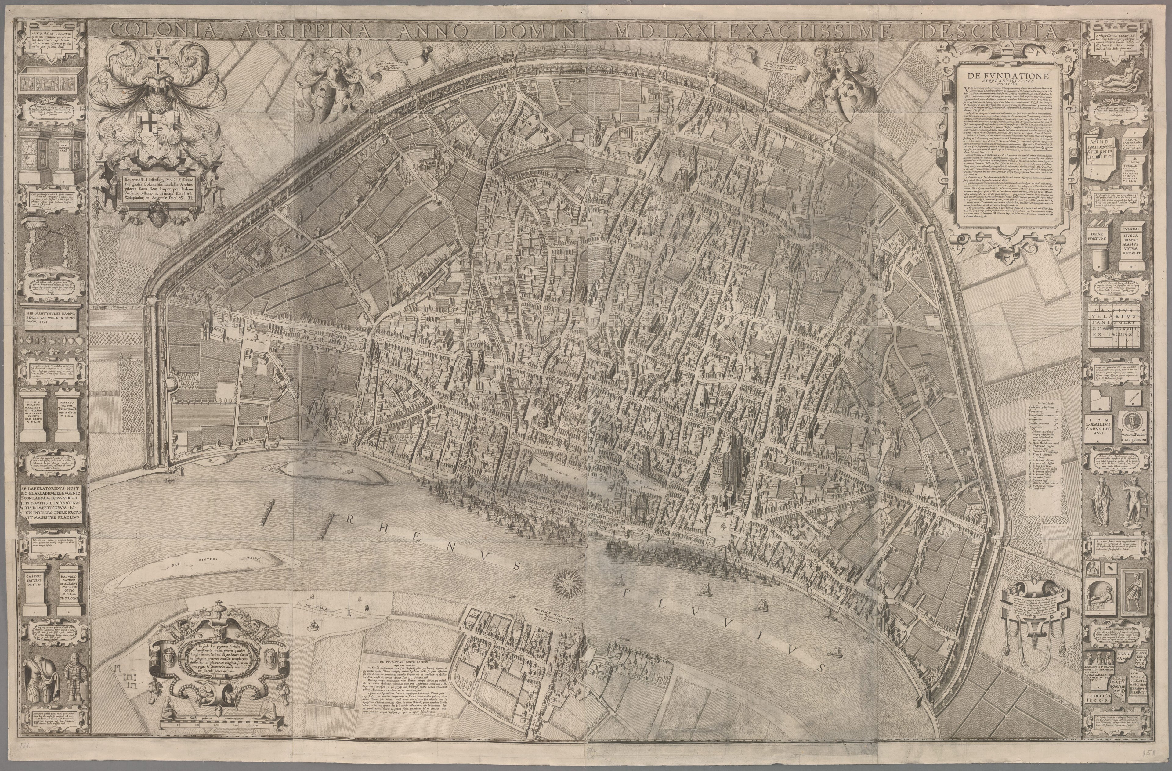 This old map of Day Cologne) Accurately Described In the Year from 1571. (Colonia Agrippina Anno Domini MDLXXI Exactissime Descripta) was created by Arnold Mercator in 1571
