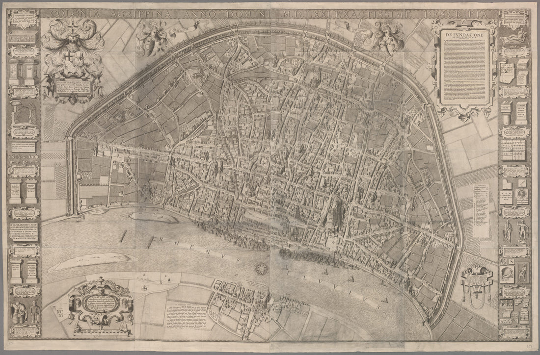 This old map of Day Cologne) Accurately Described In the Year from 1571. (Colonia Agrippina Anno Domini MDLXXI Exactissime Descripta) was created by Arnold Mercator in 1571