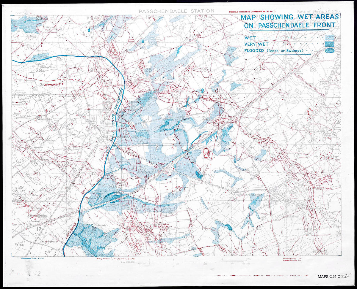 Map Showing Wet Areas On Passchendaele Front 1917 by Relic Map Company