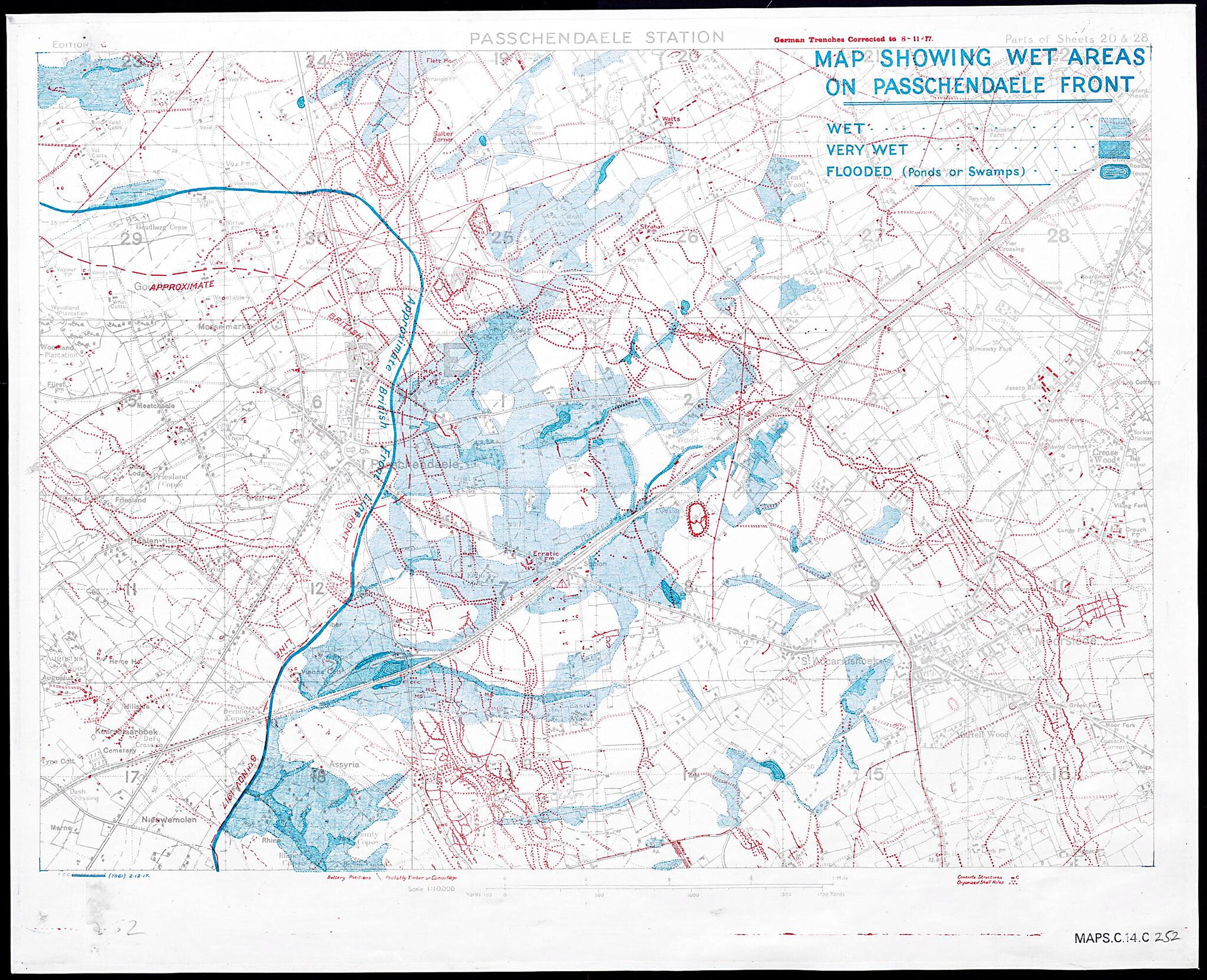 This old map of Map Showing Wet Areas On Passchendaele Front from 1917 was created by in 1917