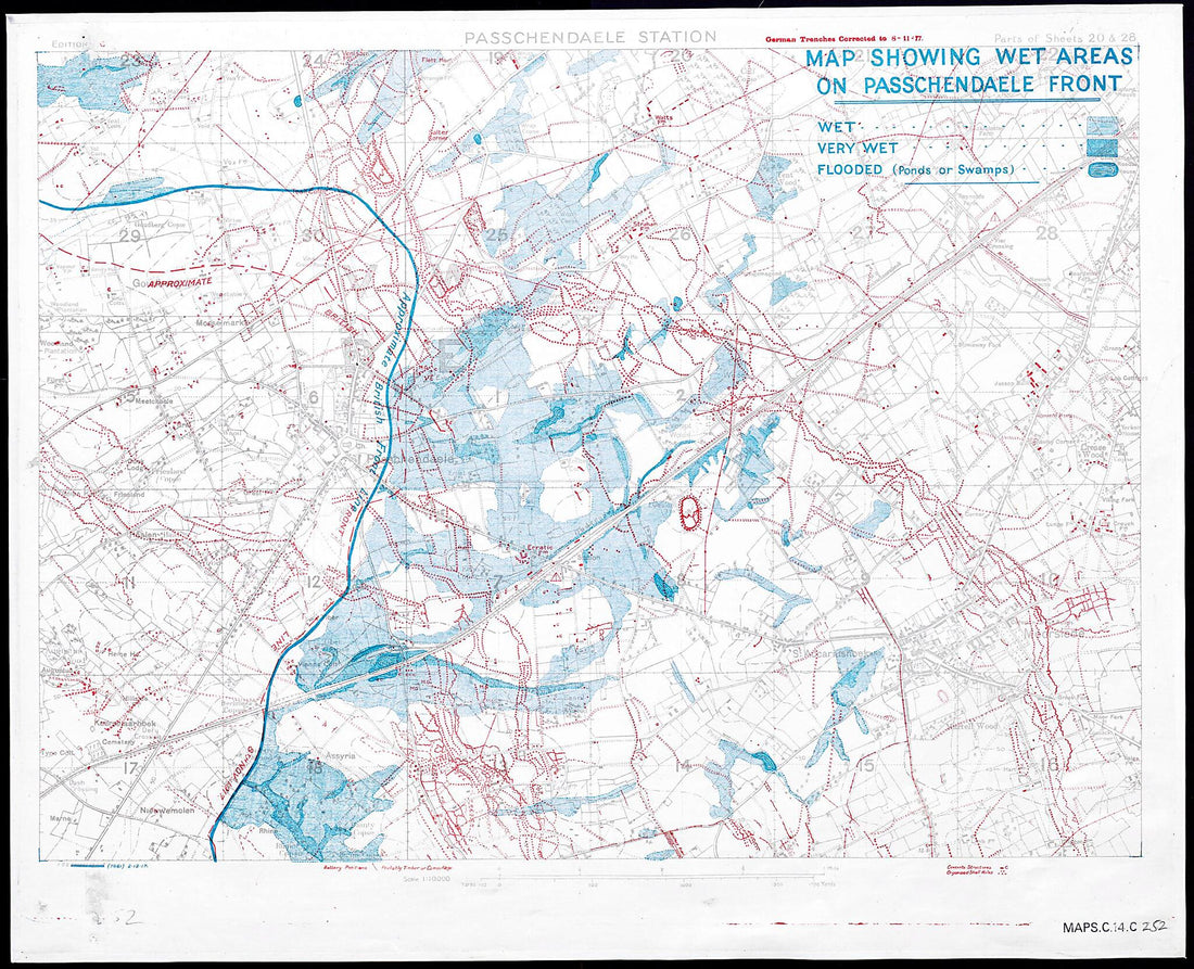 This old map of Map Showing Wet Areas On Passchendaele Front from 1917 was created by in 1917