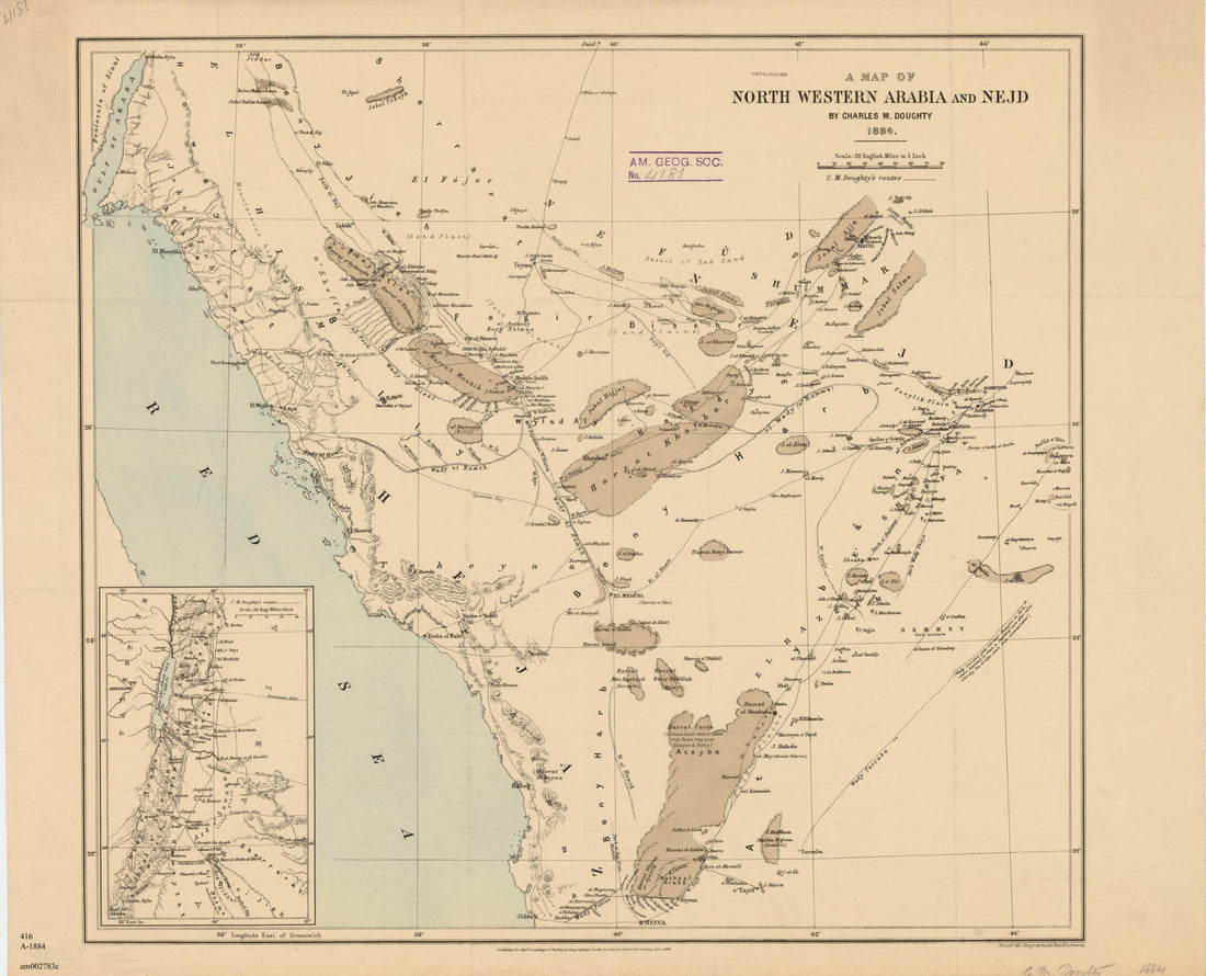 This old map of A Map of North Western Arabia and Nejd from 1884 was created by Charles Montagu Doughty, Royal Geographical Society (Great Britain) in 1884