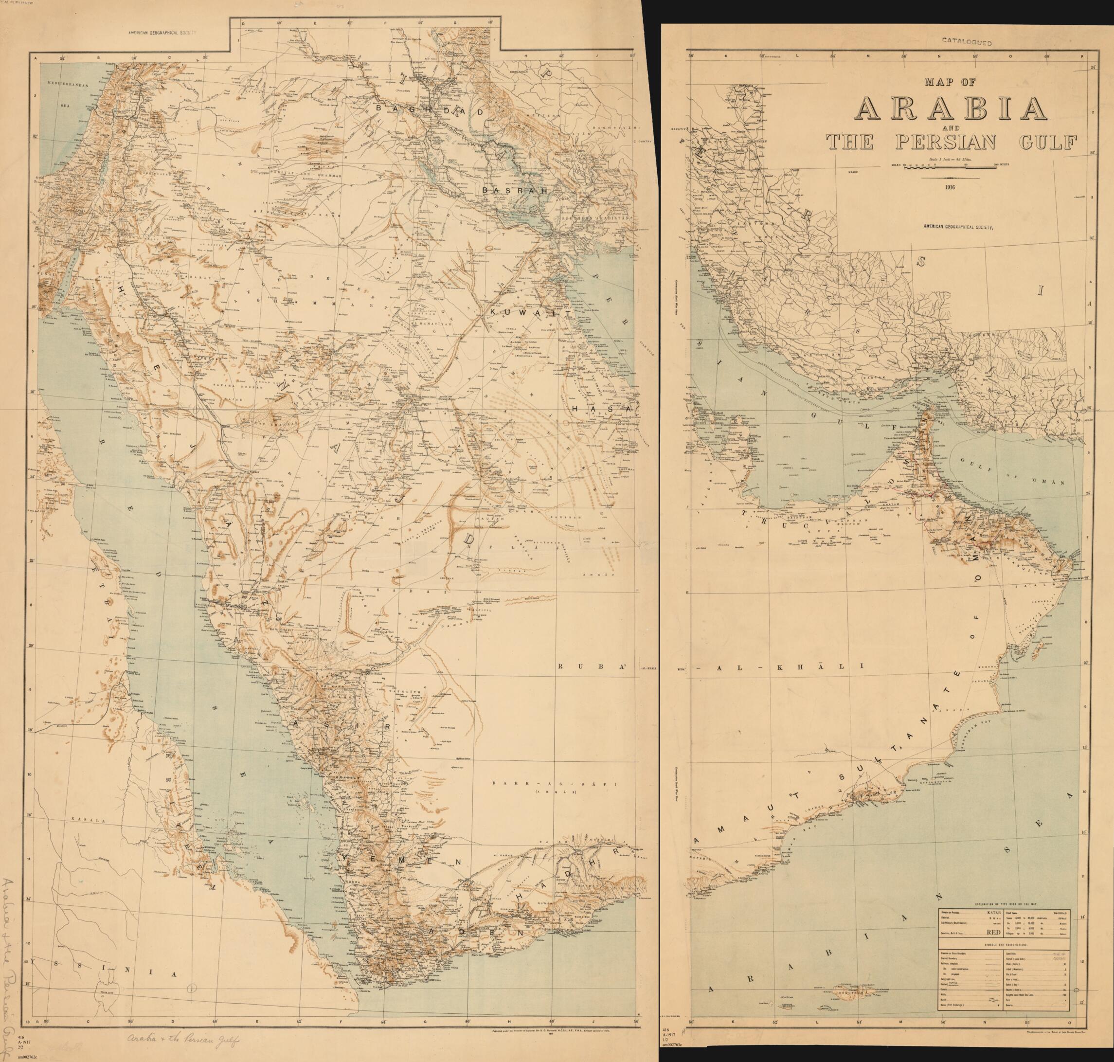 This old map of Map of Arabia and the Persian Gulf from 1917 was created by Sidney Gerald Burrard, Survey of India in 1917