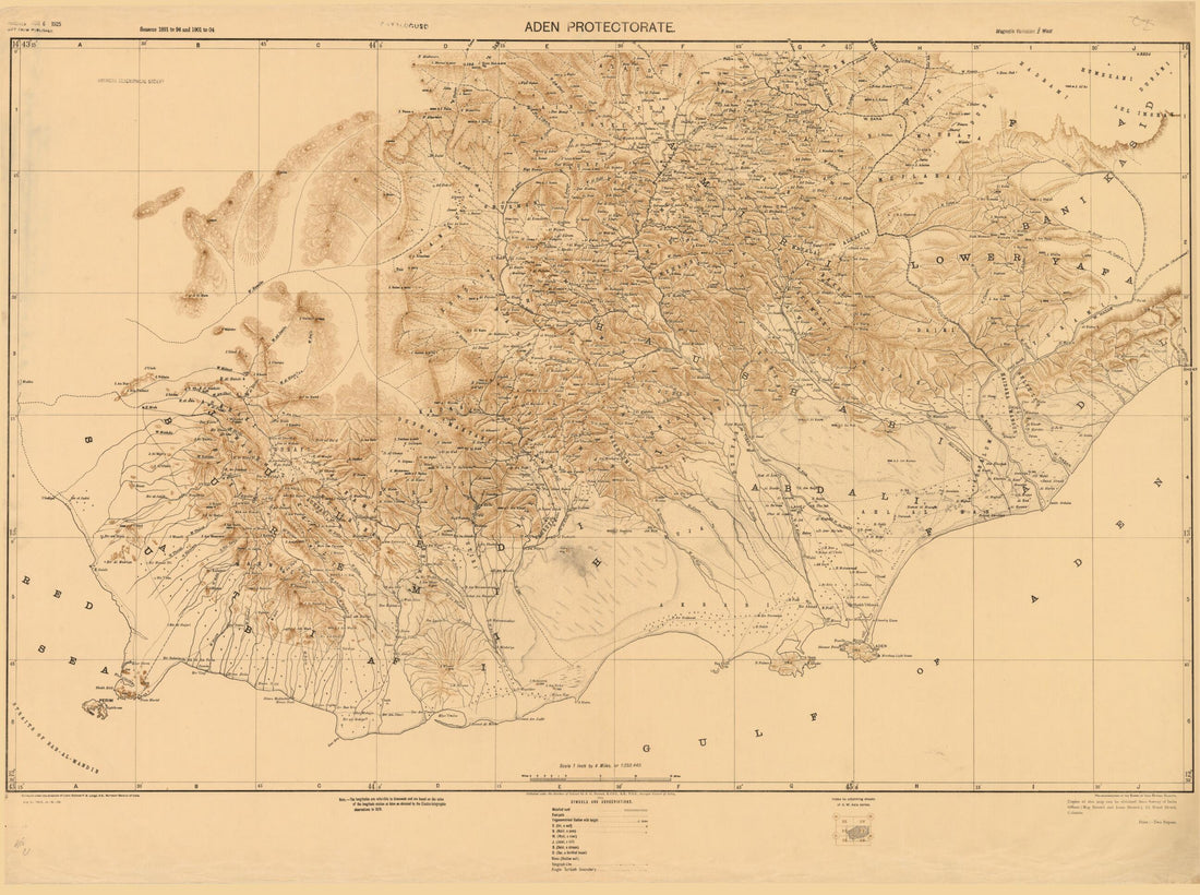 This old map of Aden Protectorate from 1914 was created by Sidney Gerald Burrard, F.B. Longe, Survey of India in 1914