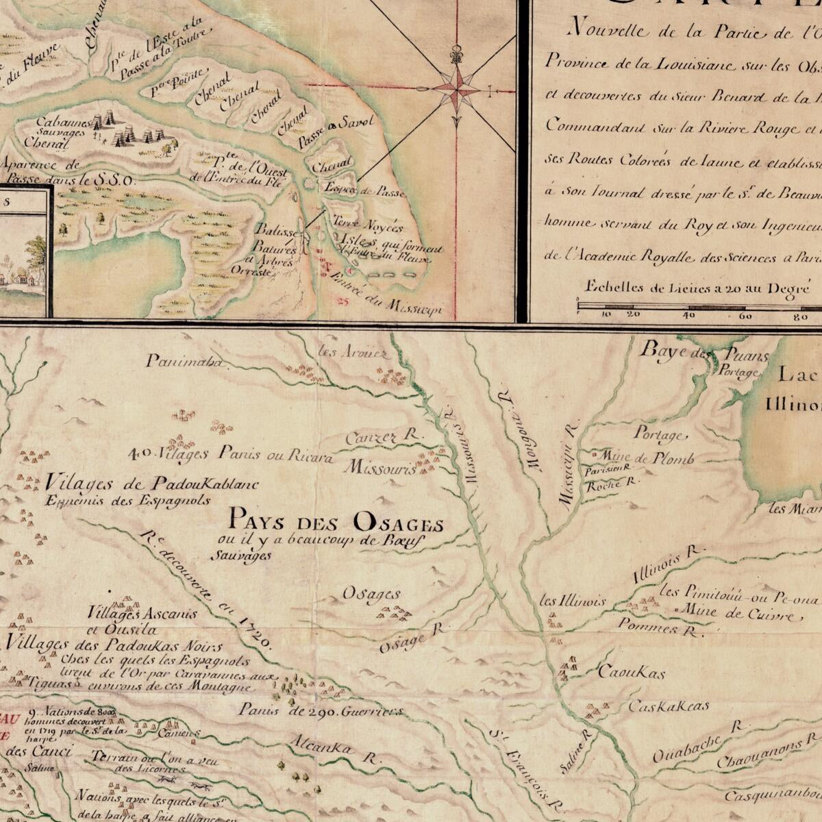 This old map of Map of Louisiana, View of New Orleans. (Orléans) from 1720 was created by De Beauvilliers,  Baptiste in 1720