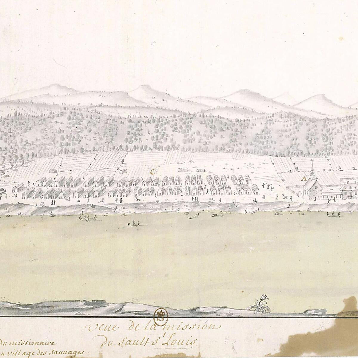 This old map of Saint-Louis. (Vue De La Mission Du Sault St Louis) from 1730 was created by  in 1730