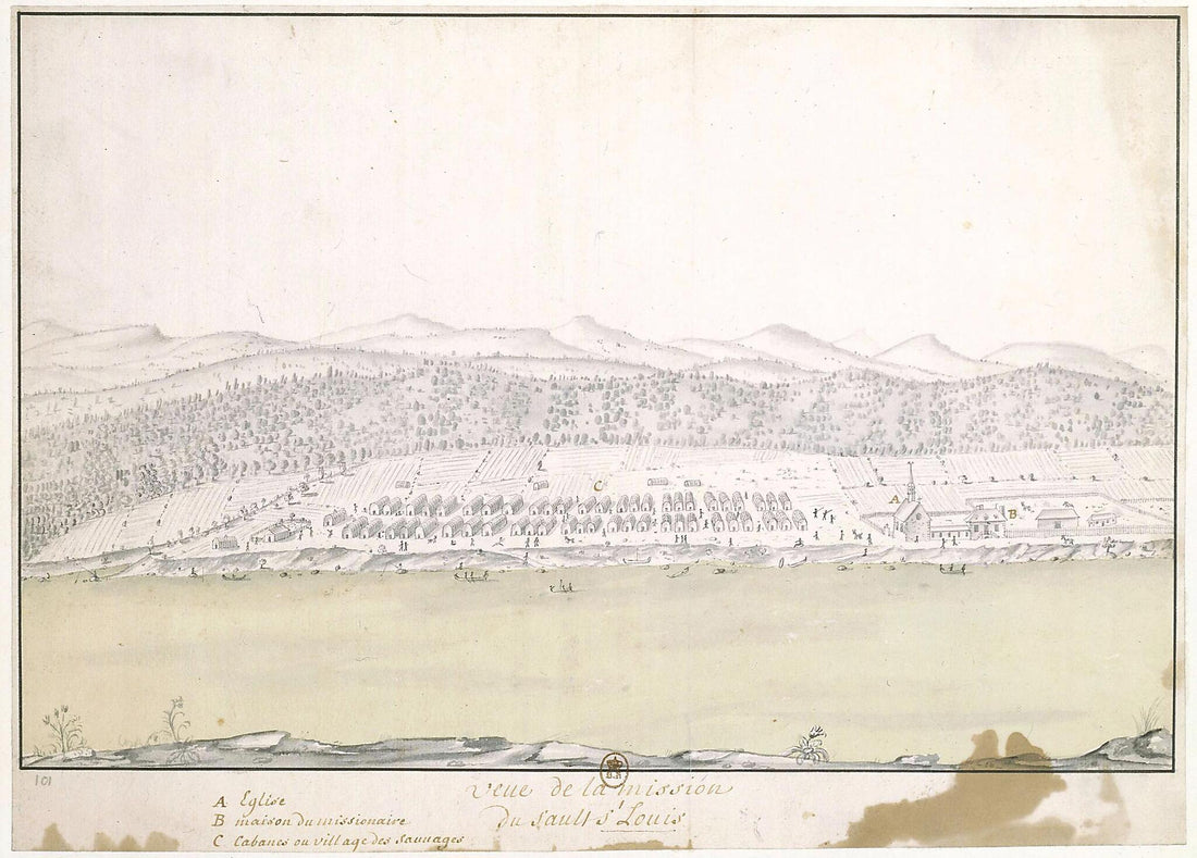 This old map of Saint-Louis. (Vue De La Mission Du Sault St Louis) from 1730 was created by in 1730