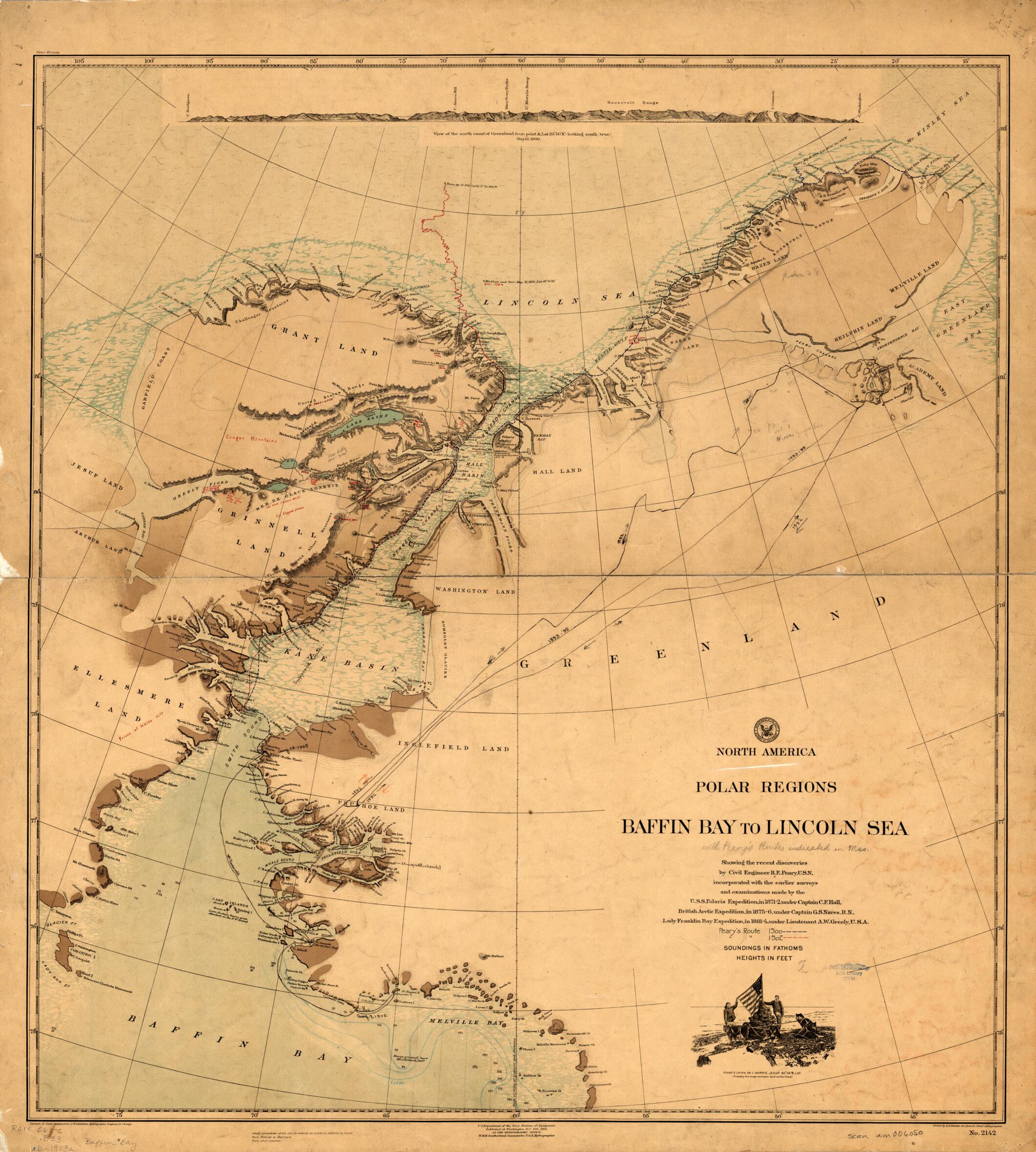 This old map of North America Polar Regions, Baffin Bay to Lincoln Sea. (North America Polar Regions Baffin Bay to Lincoln Sea) from 1903 was created by R. F. Barnes, Gregor Noetzel, William Henry Hudson Southerland, United States. Hydrographic Office.