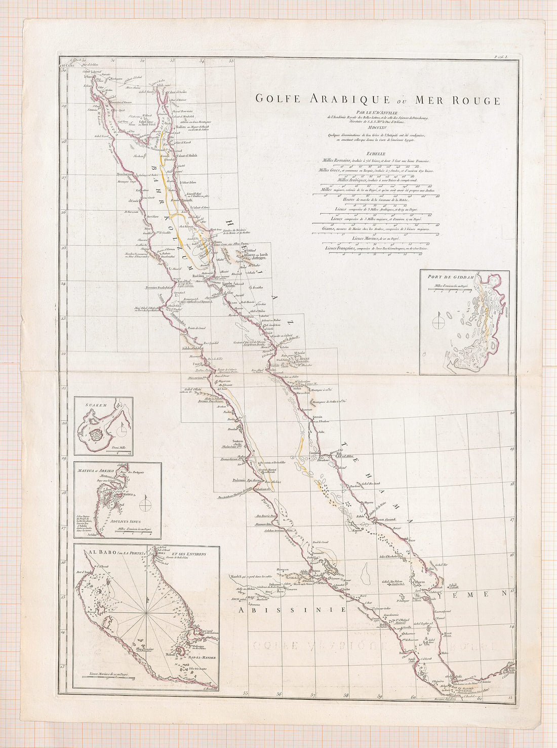 This old map of Arabian Gulf Or Red Sea. (Golfe Arabique Ou Mer Rouge) from 1765 was created by Baptiste Bourguignon D in 1765