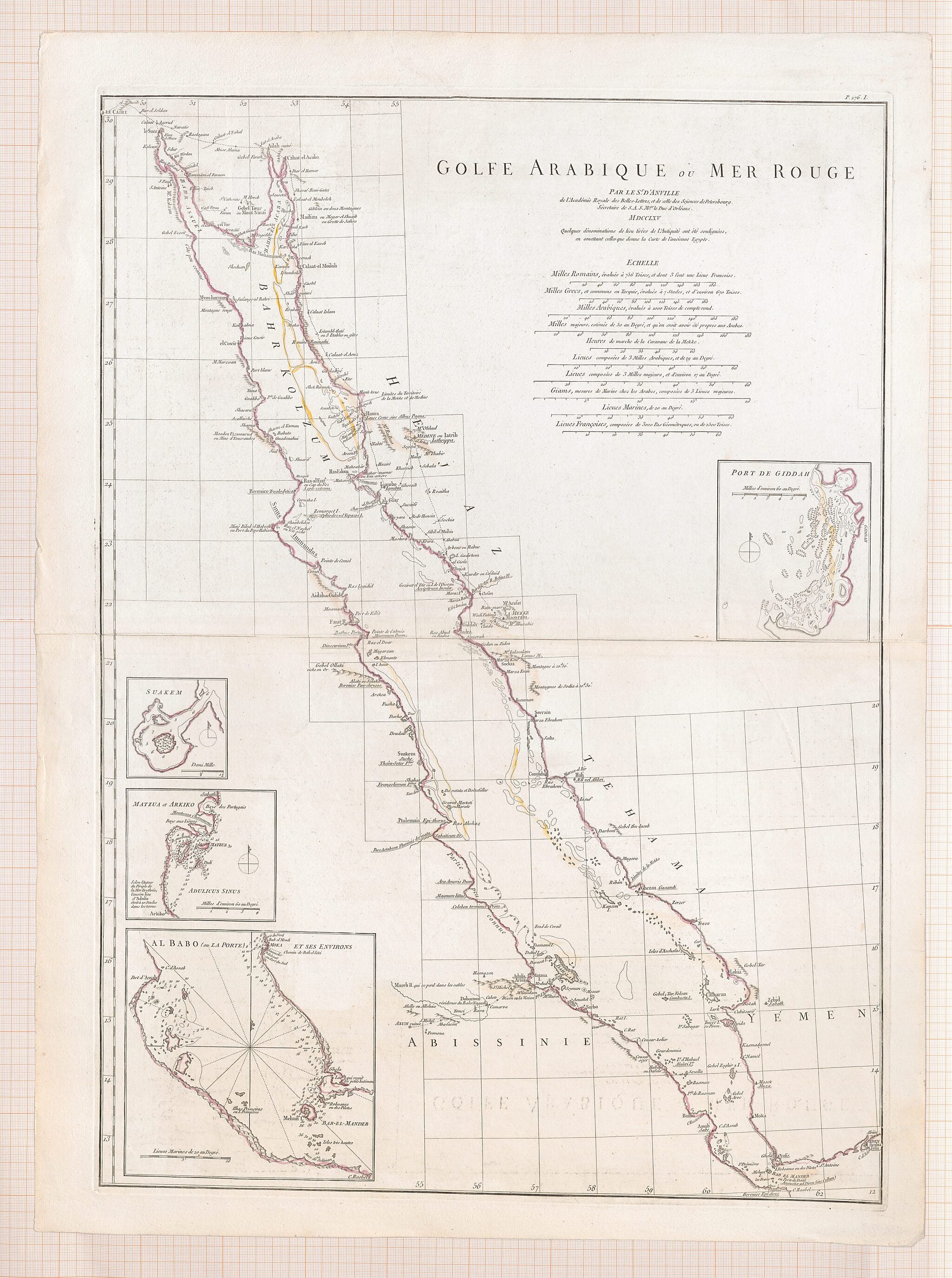 This old map of Arabian Gulf Or Red Sea. (Golfe Arabique Ou Mer Rouge) from 1765 was created by Baptiste Bourguignon D in 1765