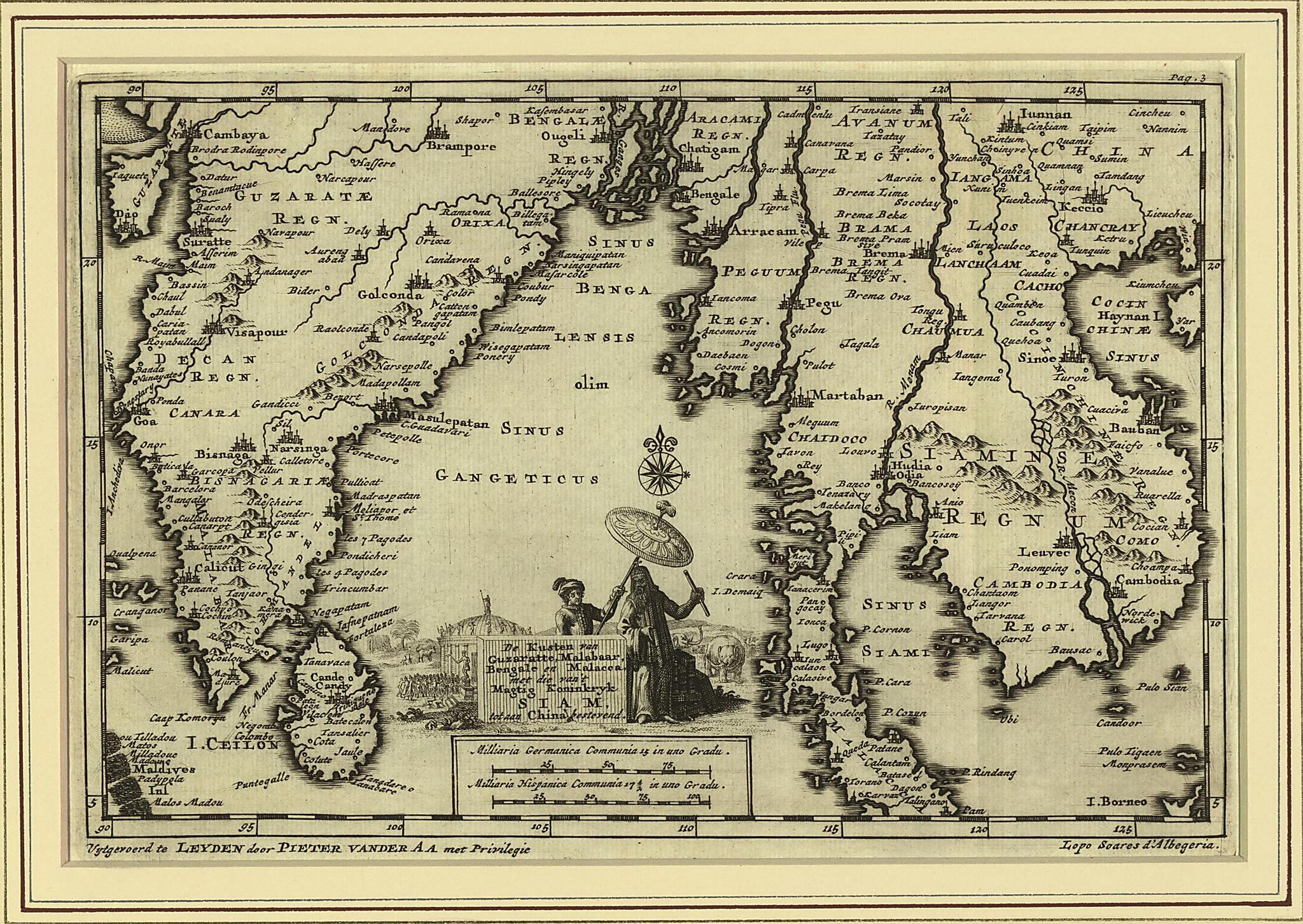 This old map of From the Shores of Gujarat, Malabar, Bengal and Malacca, to the Kingdom of Siam and China In the East. (De Kusten Van Guzaratte, Malabaar, Bengale En Malacca, Met Die Van&