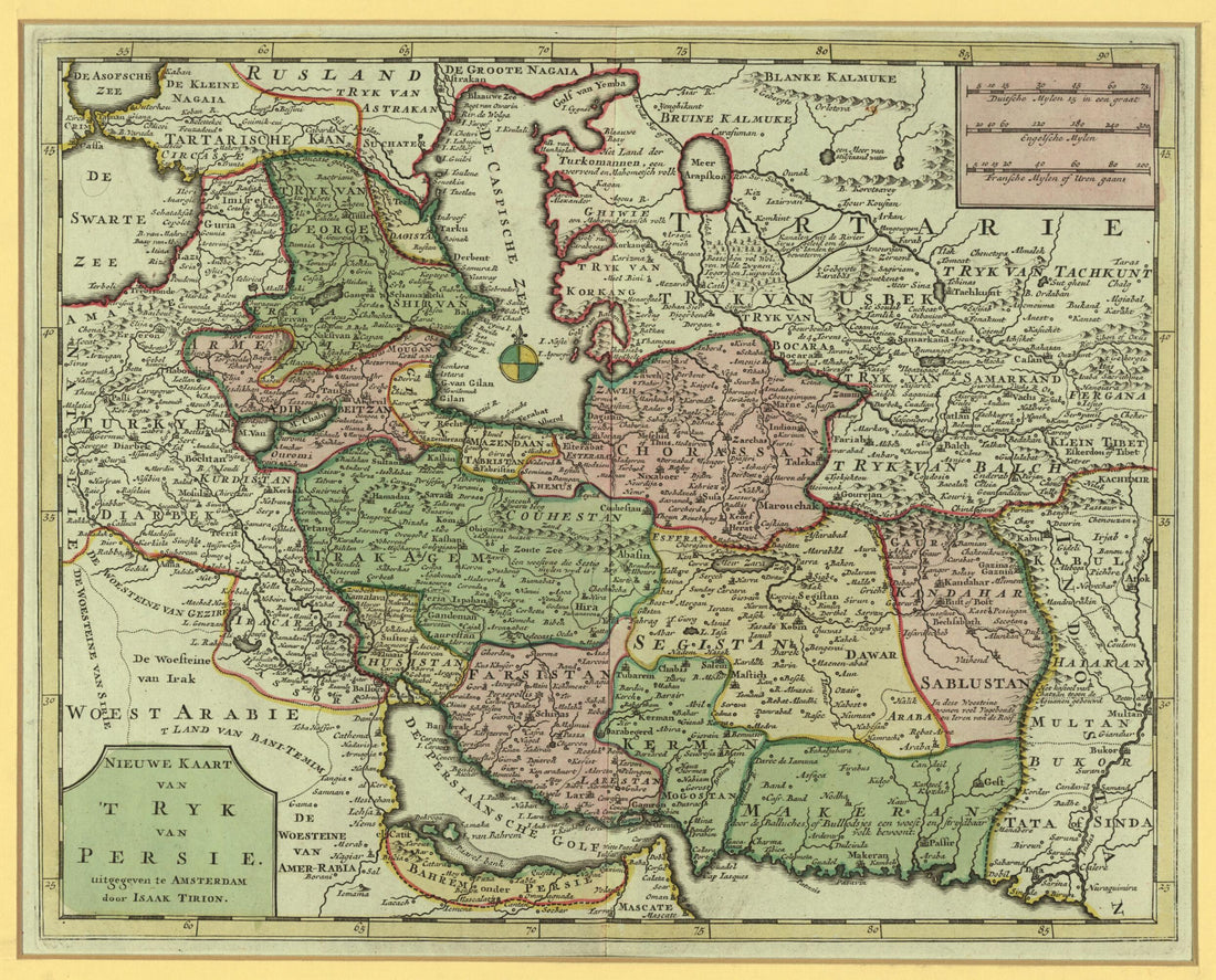 This old map of New Map of Persia. (Nieuwe Kaart Van Tryk Van Persie) from 1744 was created by Isaak Tirion in 1744