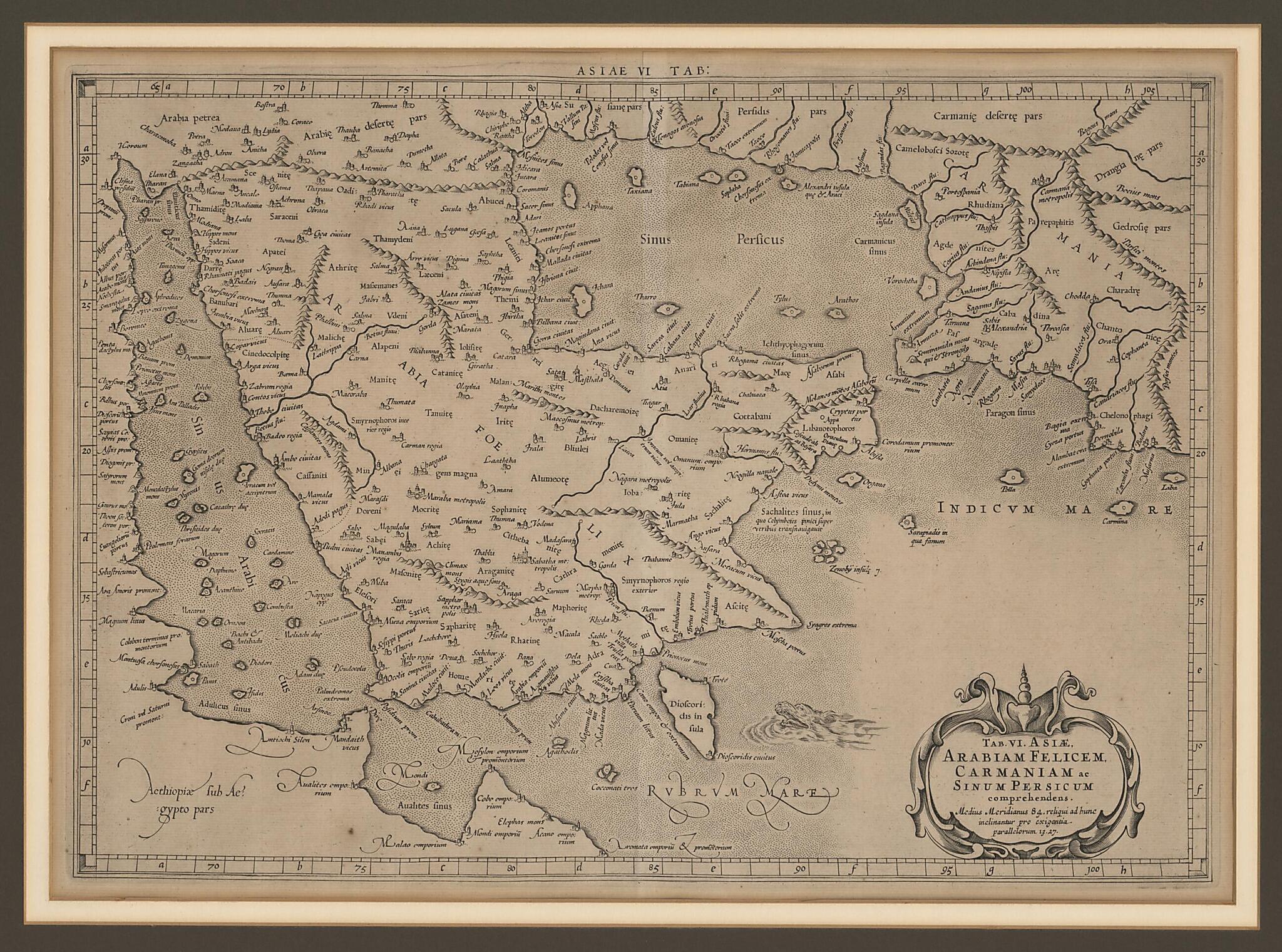 This old map of Sixth Map of Asia, Including Arabia Felix, Carmania, and the Arabian Gulf. (Tab. VI : Asiæ, Arabiam Felicem, Carmaniam Ac Sinum Persicum) from 1578 was created by Gerhard Mercator, 2nd Century Ptolemy in 1578
