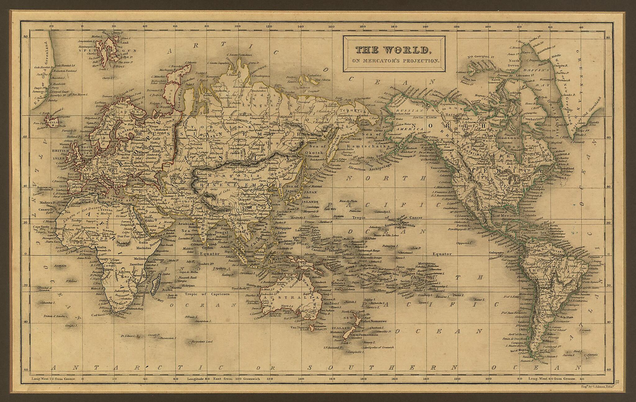 This old map of The World, On Mercator&