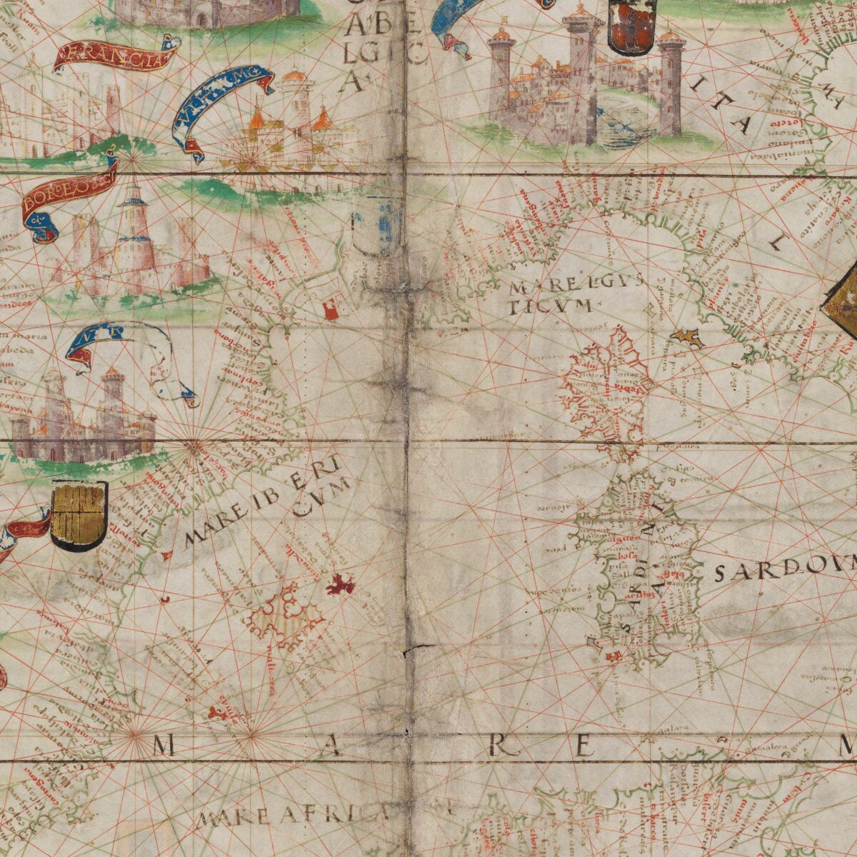 This old map of Nautical Atlas of the World, Folio 6 Verso, the Mediterranean Sea from 1519 was created by António De Holanda, Lopo Homem, King of Portugal Manuel I, Jorge Reinel, Pedro Reinel in 1519