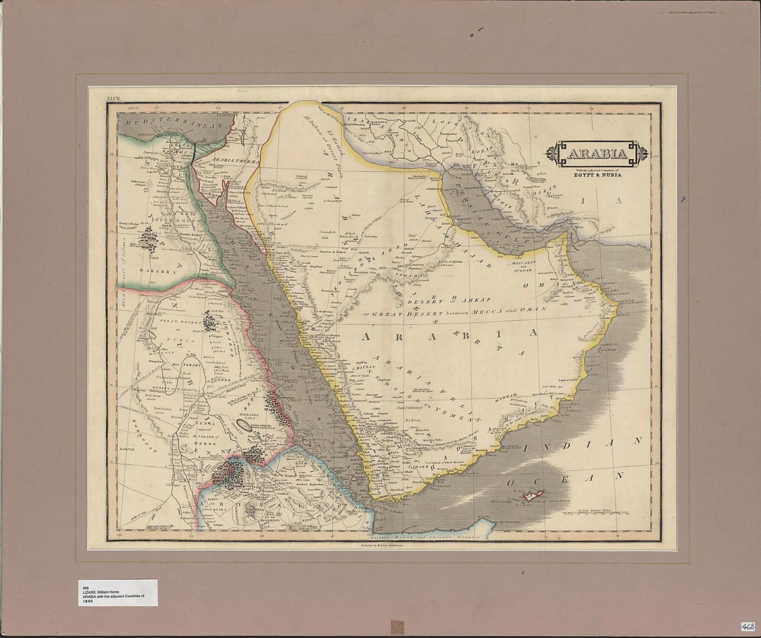 This old map of Arabia: With the Adjacent Countries of Egypt and Nubia. (Arabia : With the Adjacent Countries of Egypt & Nubia) from 1831 was created by Daniel Lizars, W.H. (William Home) Lizars in 1831