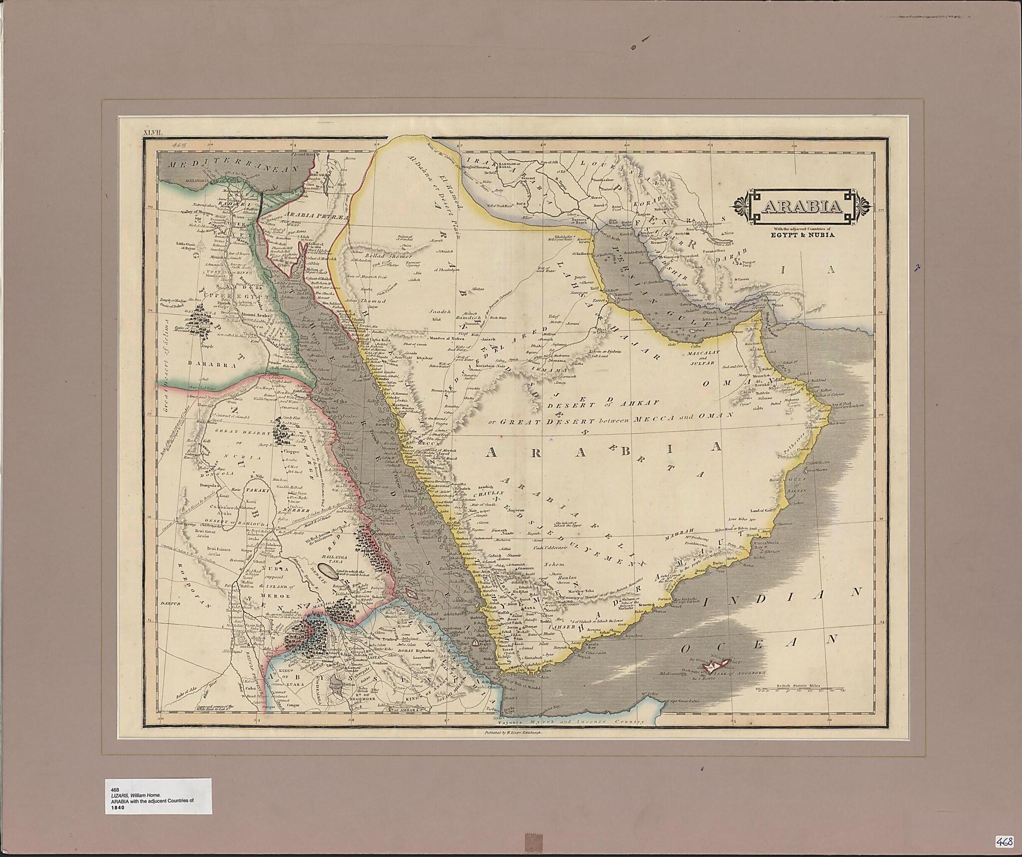 This old map of Arabia: With the Adjacent Countries of Egypt and Nubia. (Arabia : With the Adjacent Countries of Egypt & Nubia) from 1831 was created by Daniel Lizars, W.H. (William Home) Lizars in 1831