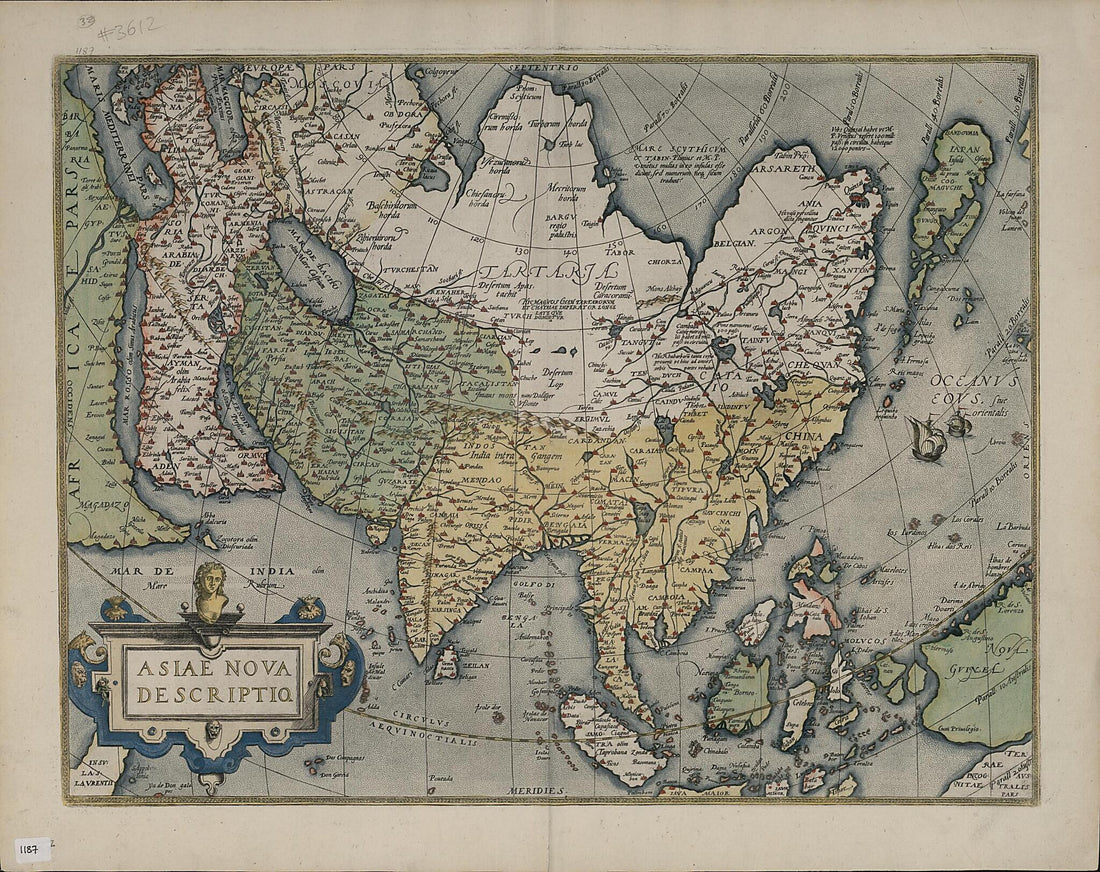 This old map of A New Description of Asia. (Asiae Nova Descriptio) from 1579 was created by Abraham Ortelius in 1579