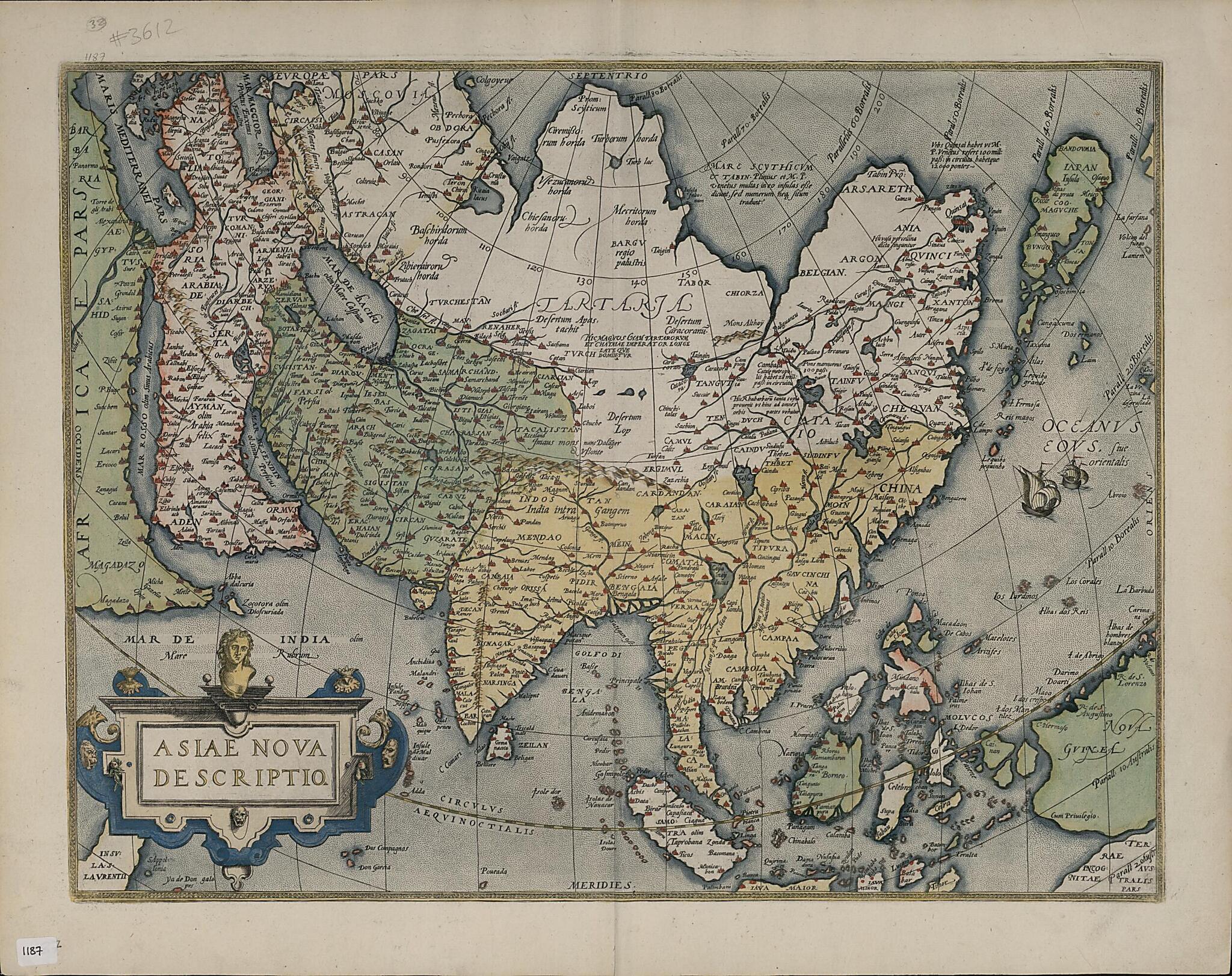 This old map of A New Description of Asia. (Asiae Nova Descriptio) from 1579 was created by Abraham Ortelius in 1579