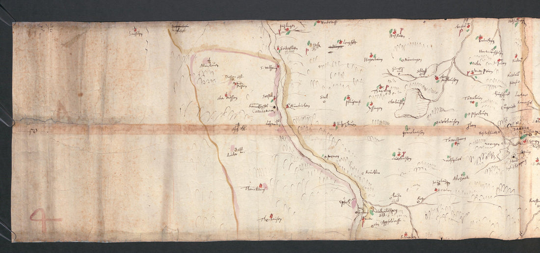 This old map of Sketches for the Great Map of Bavaria from 1563, Part 1. Topographical Map of Bavaria 47 Degrees 46 Minutes to 47 Degrees 54 Minutes North Latitude. (Vorzeichnungen Für Die Grosse Karte Bayerns Von 1563, Teil 1: Topographische Karte Von Bayern was created by Duke of Bavaria Albrecht V, Philippus Apianus in 1554