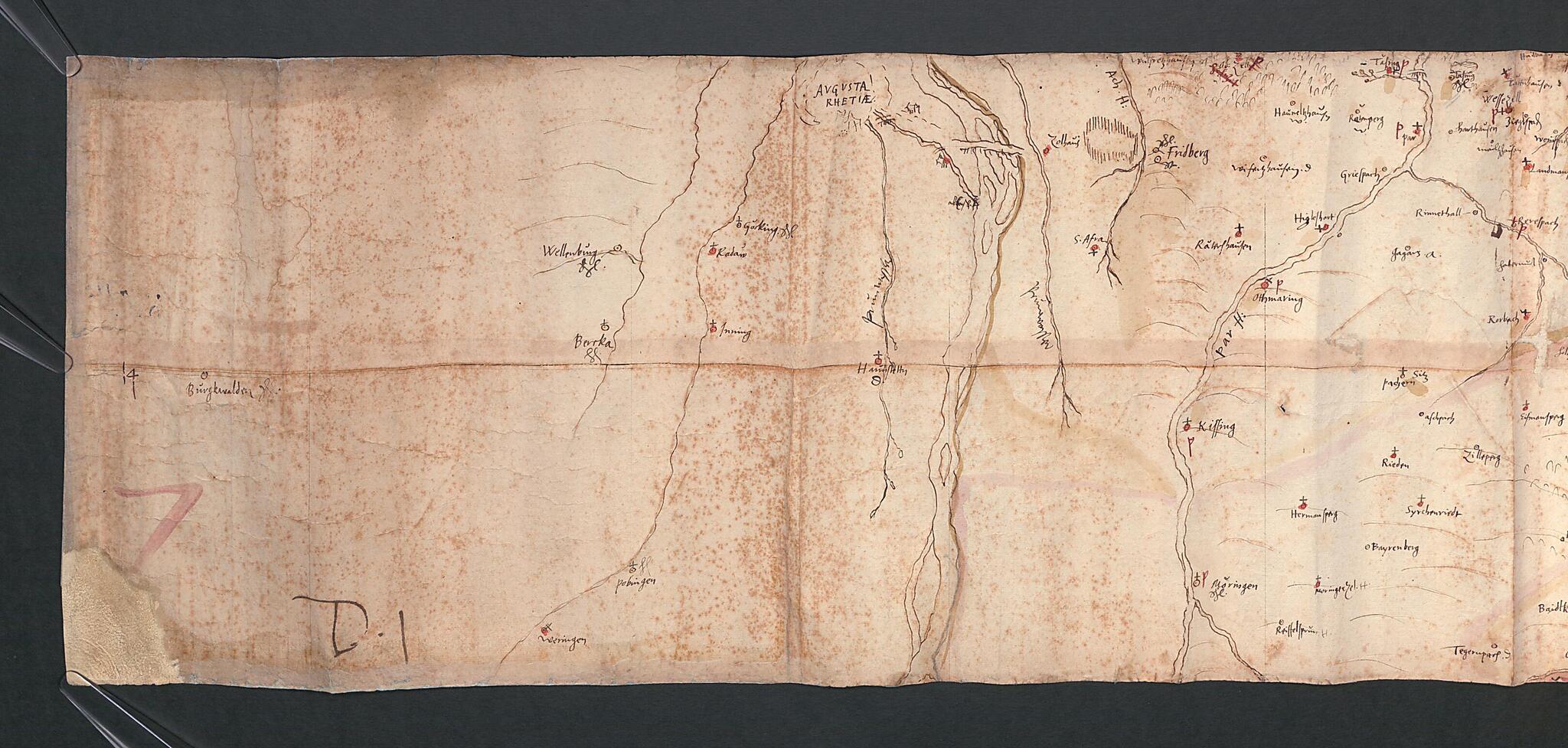 This old map of Sketches for the Great Map of Bavaria from 1563, Part 3. Topographical Map of Bavaria 48 Degrees 10 Minutes to 48 Degrees 14 Minutes North Latitude. (Vorzeichnungen Für Die Grosse Karte Bayerns Von 1563, Teil 3: Topographische Karte Von