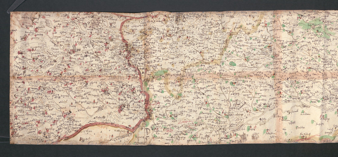 This old map of Sketches for the Great Map of Bavaria from 1563, Part 4. Topographical Map of Bavaria 48 Degrees 15 Minutes to 48 Degrees 18 Minutes North Latitude. (Vorzeichnungen Für Die Grosse Karte Bayerns Von 1563, Teil 4: Topographische Karte Von